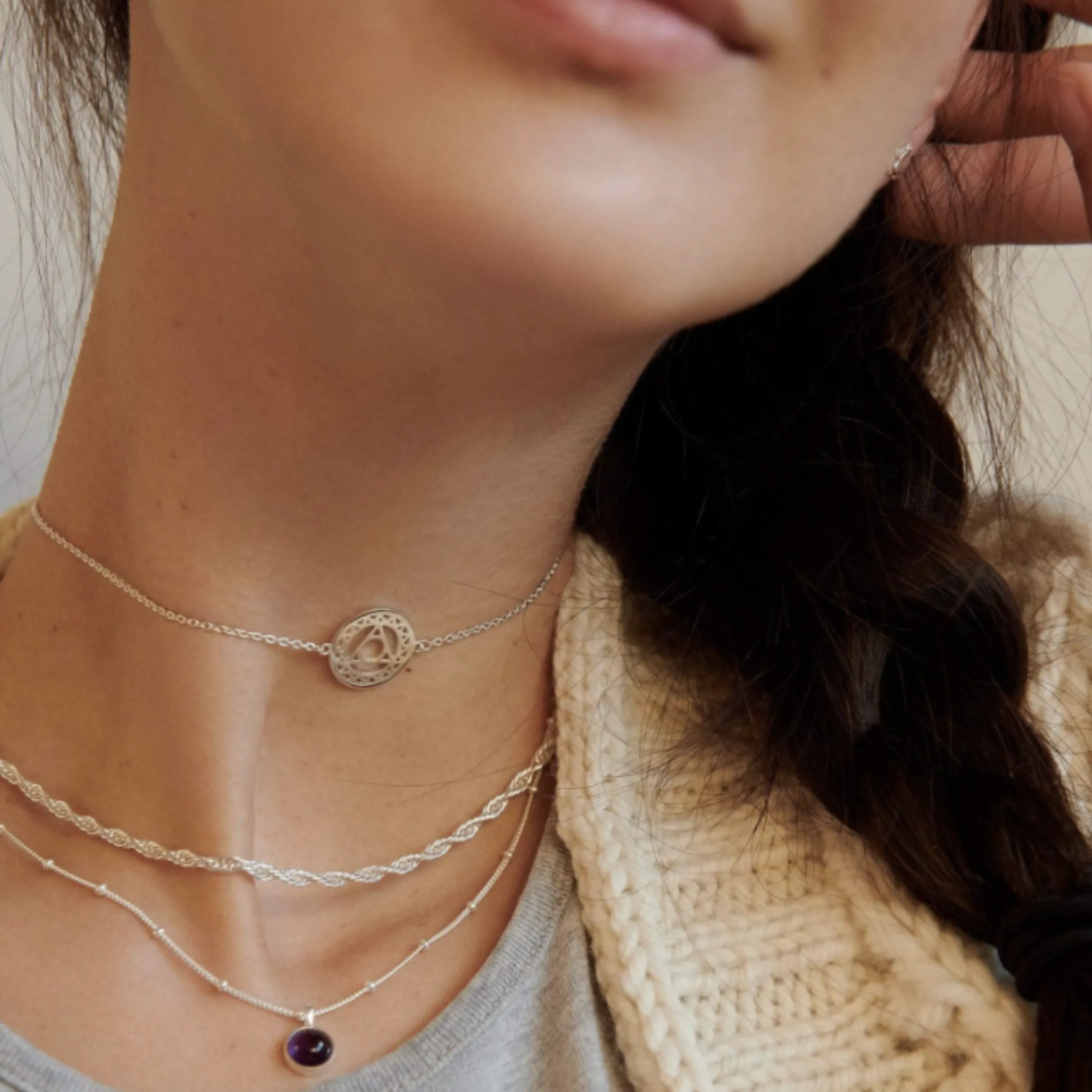 Daisy London Amethyst Healing Stone Necklace Silver HN1002_SLV