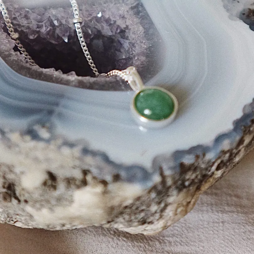 Daisy London Green Aventurine Healing Stone Necklace Silver HN1001_SLV