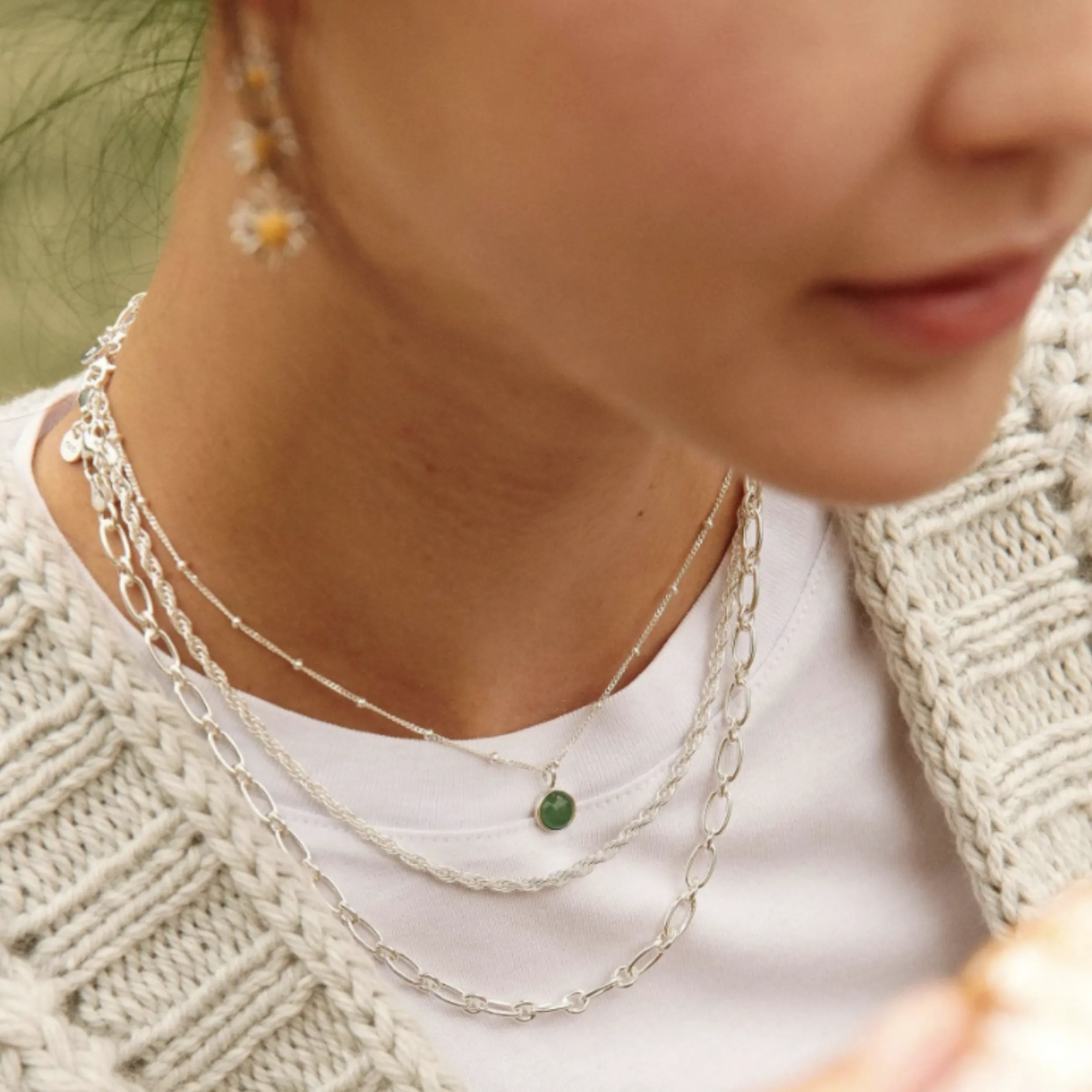 Daisy London Green Aventurine Healing Stone Necklace Silver HN1001_SLV