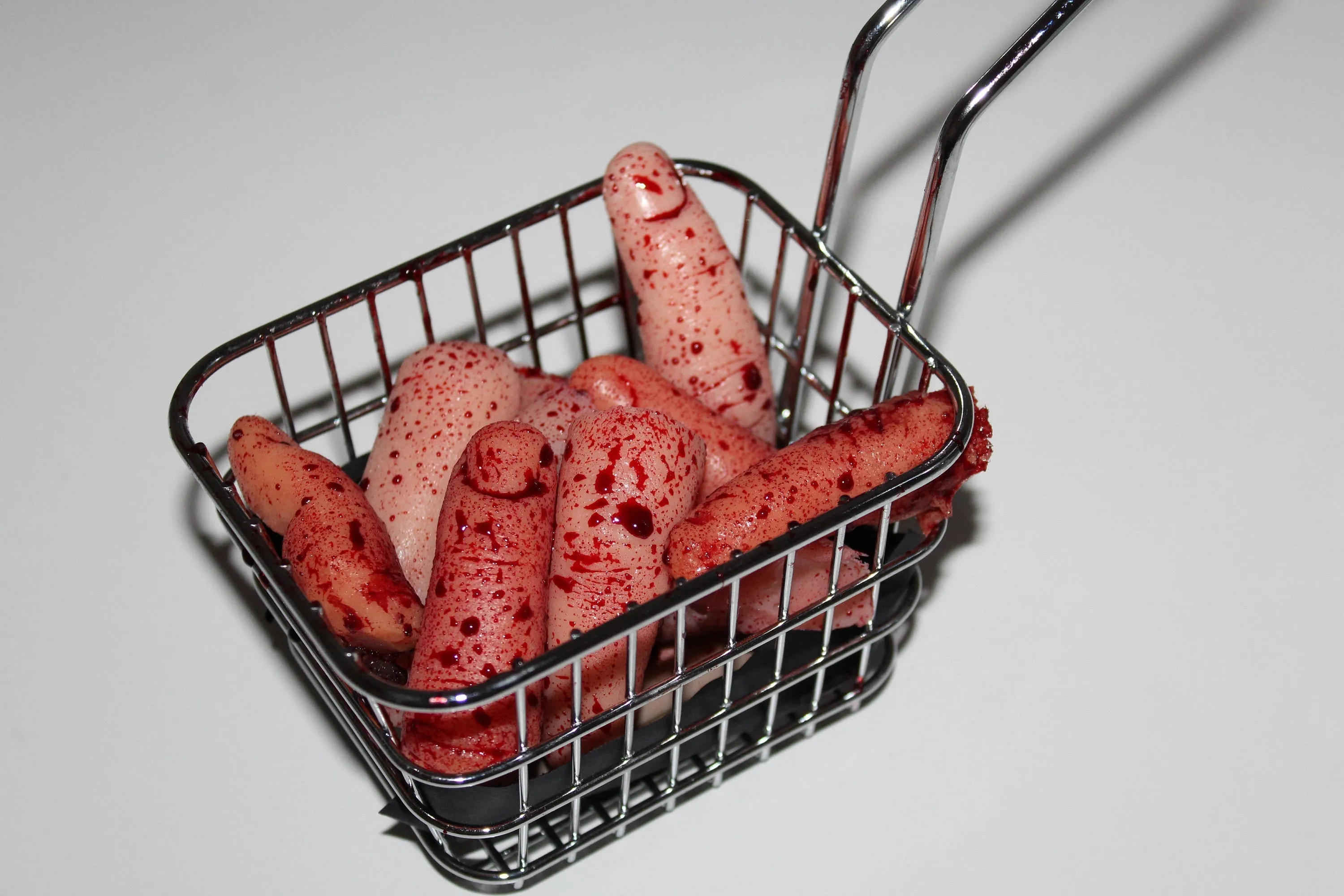 Deep Fried Severed Fingers in Metal Fryer Basket Prop
