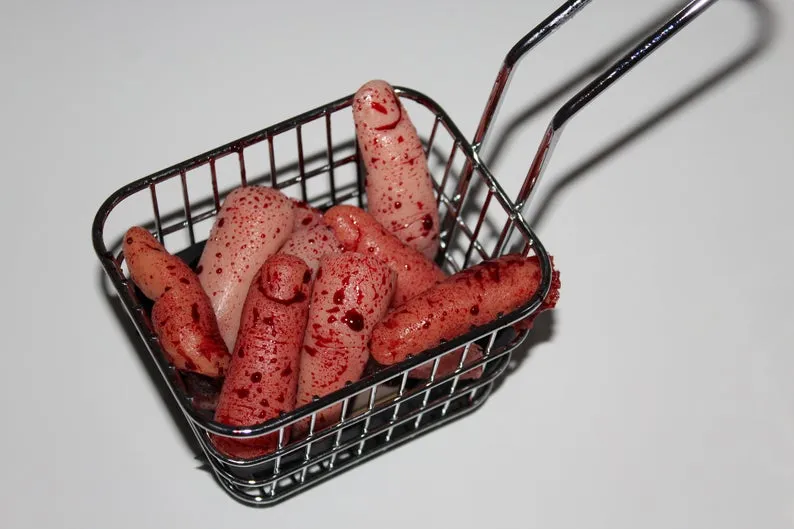 Deep Fried Severed Fingers in Metal Fryer Basket Prop