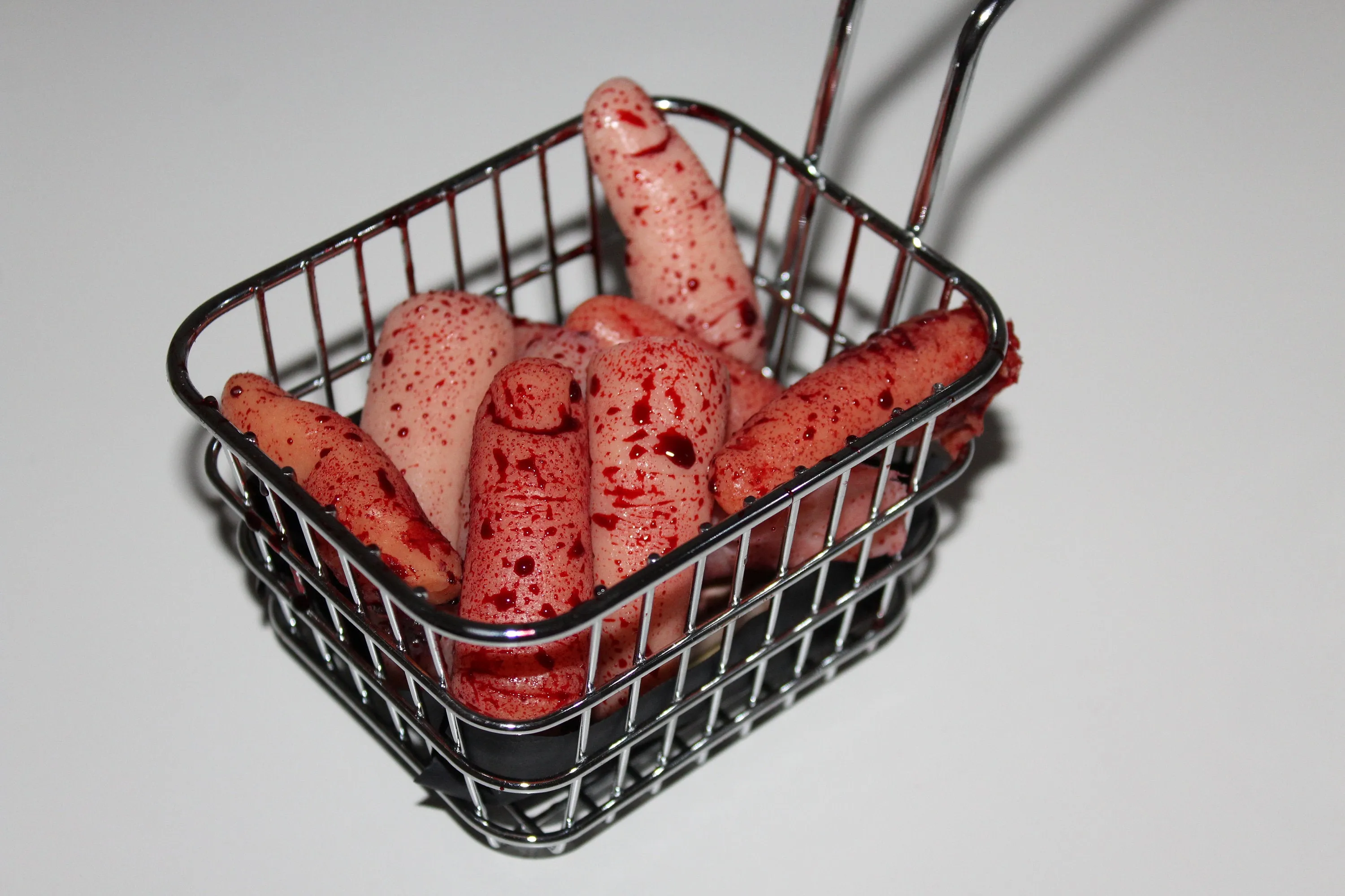 Deep Fried Severed Fingers in Metal Fryer Basket Prop