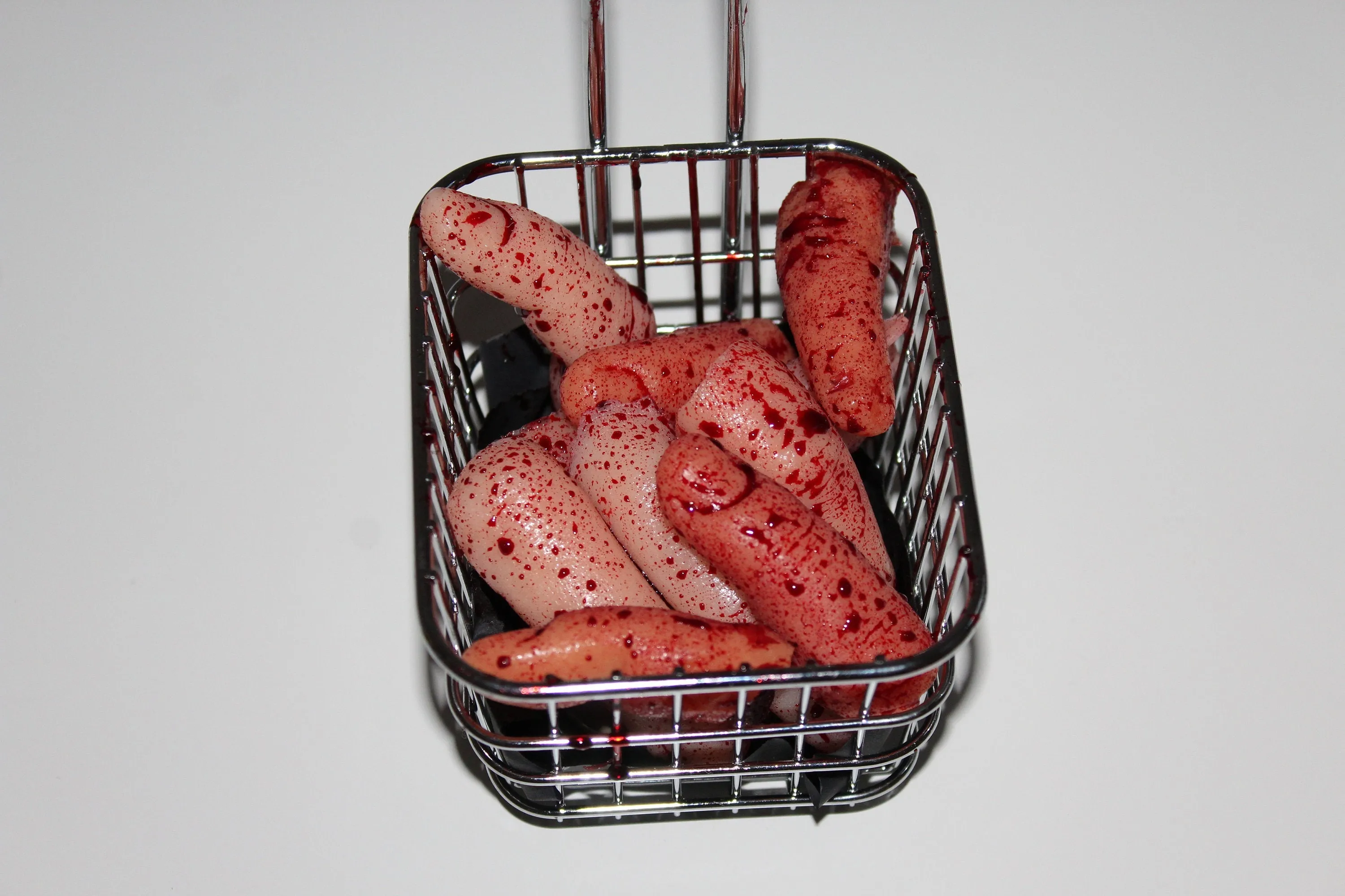 Deep Fried Severed Fingers in Metal Fryer Basket Prop