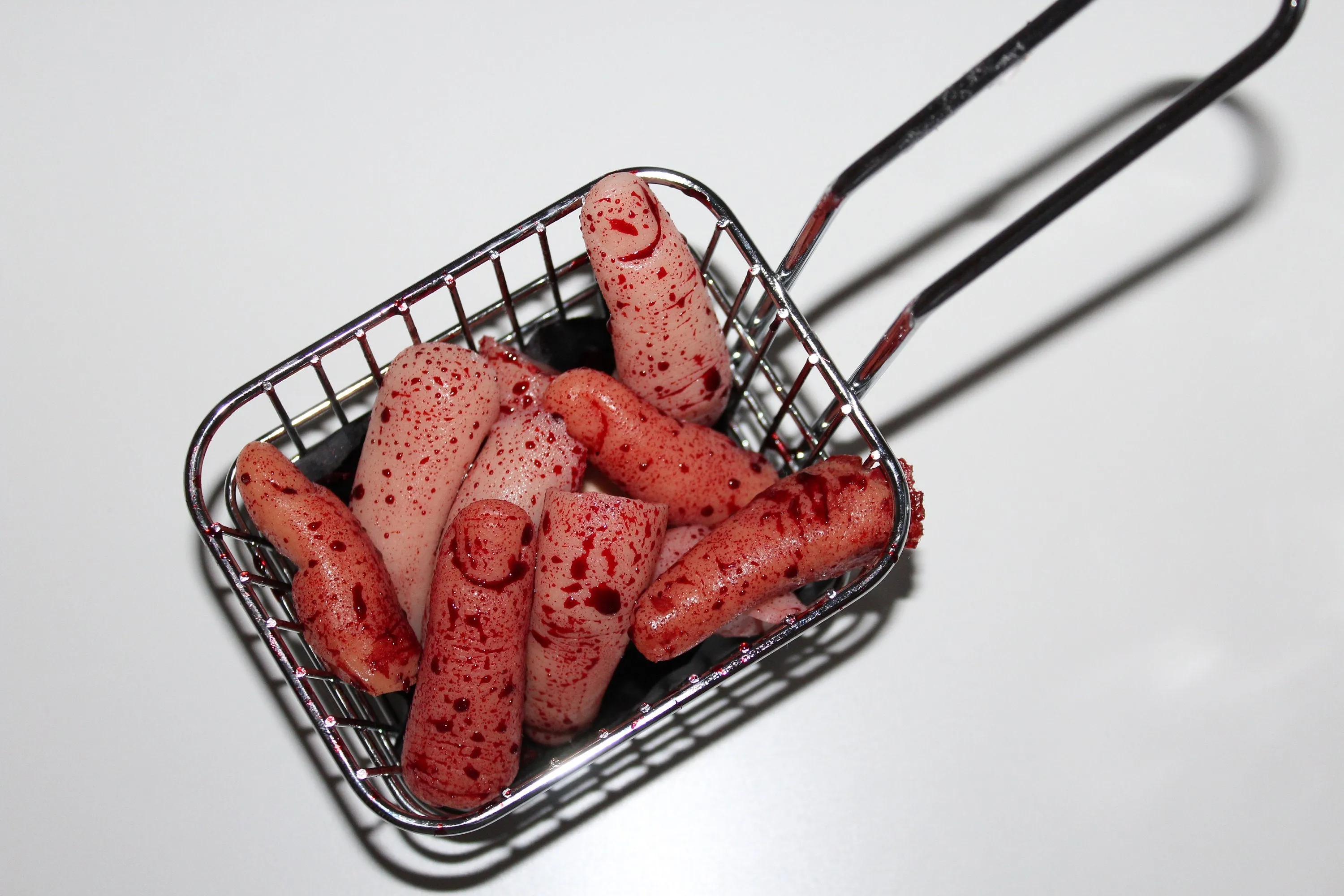 Deep Fried Severed Fingers in Metal Fryer Basket Prop