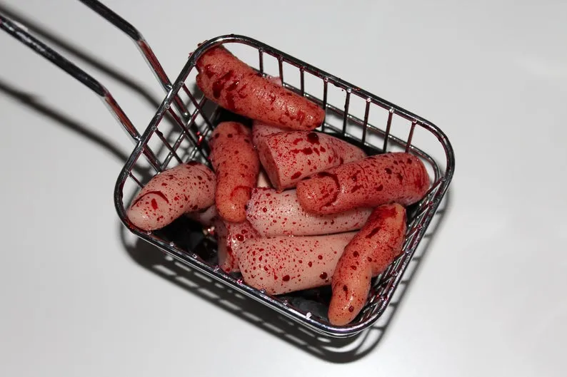Deep Fried Severed Fingers in Metal Fryer Basket Prop