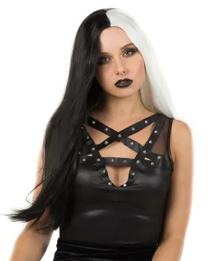Deluxe Long Black and White Wig