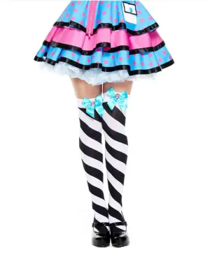 Diagonal Striped Bow Thigh Highs