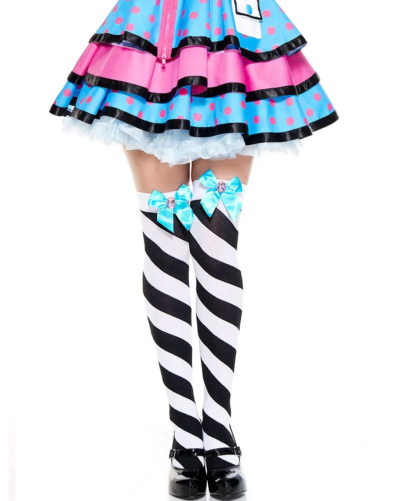 Diagonal Striped Bow Thigh Highs