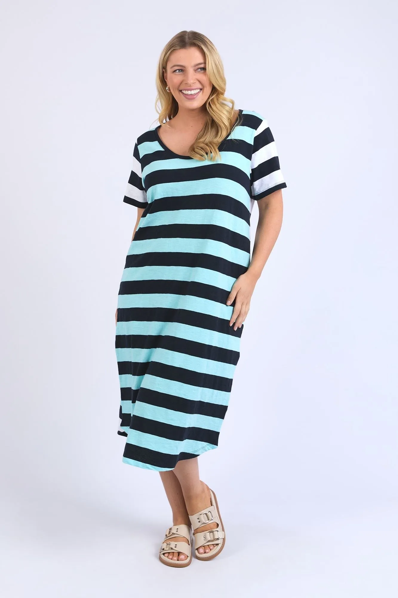 Elm Mercury Stripe Dress Tonic Blue And Navy Stripe