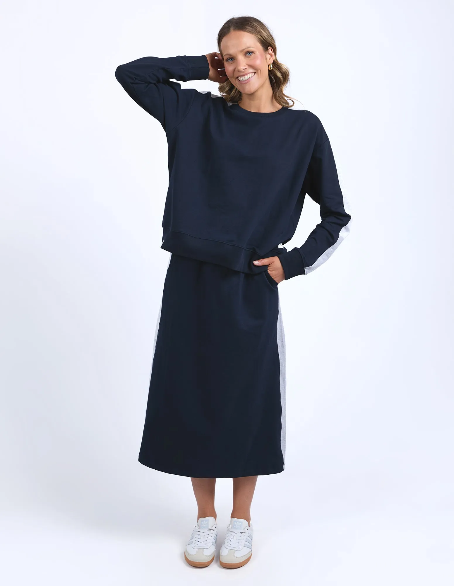 Elm Sloane Fleece Crew Navy Grey Marle Trim