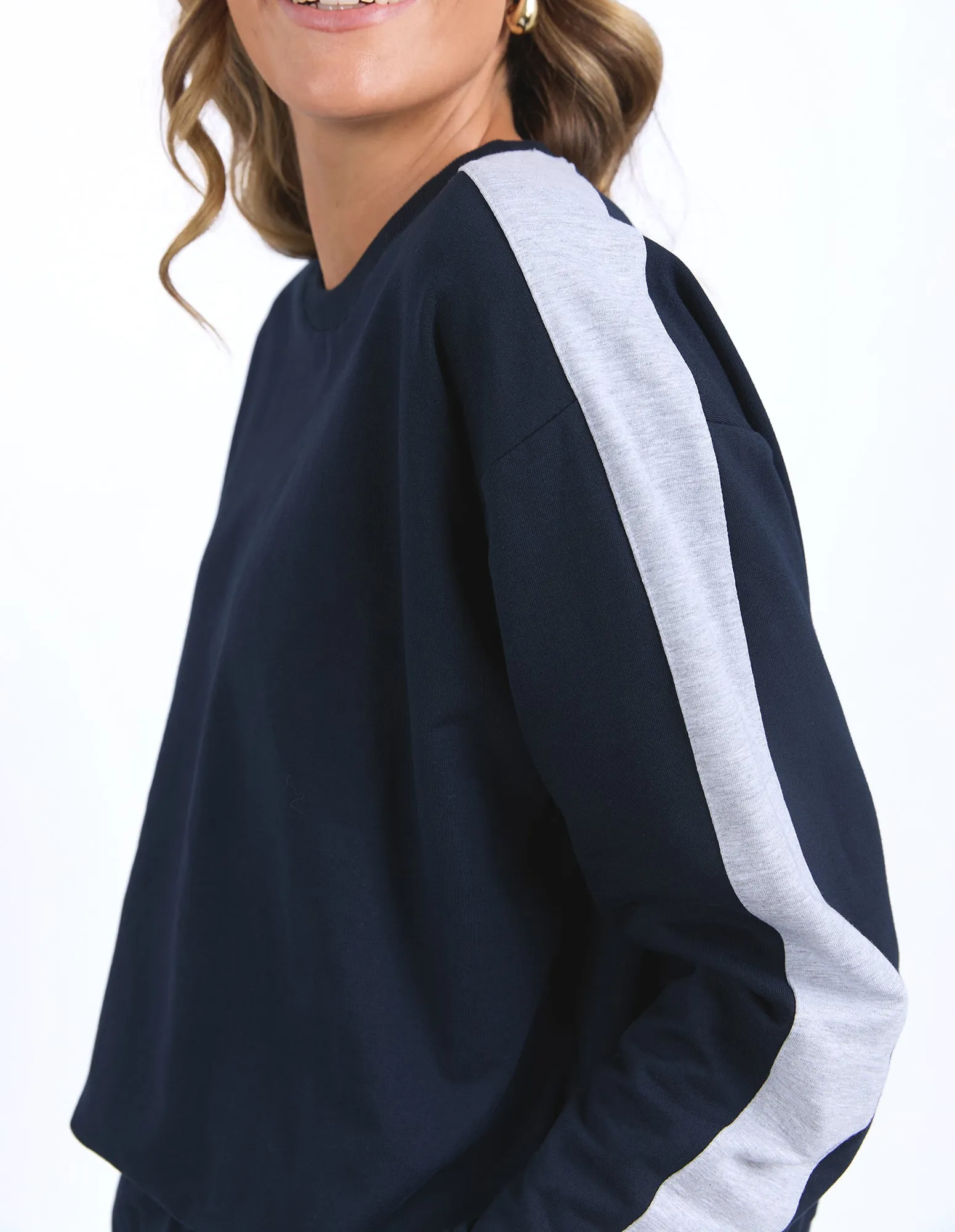 Elm Sloane Fleece Crew Navy Grey Marle Trim