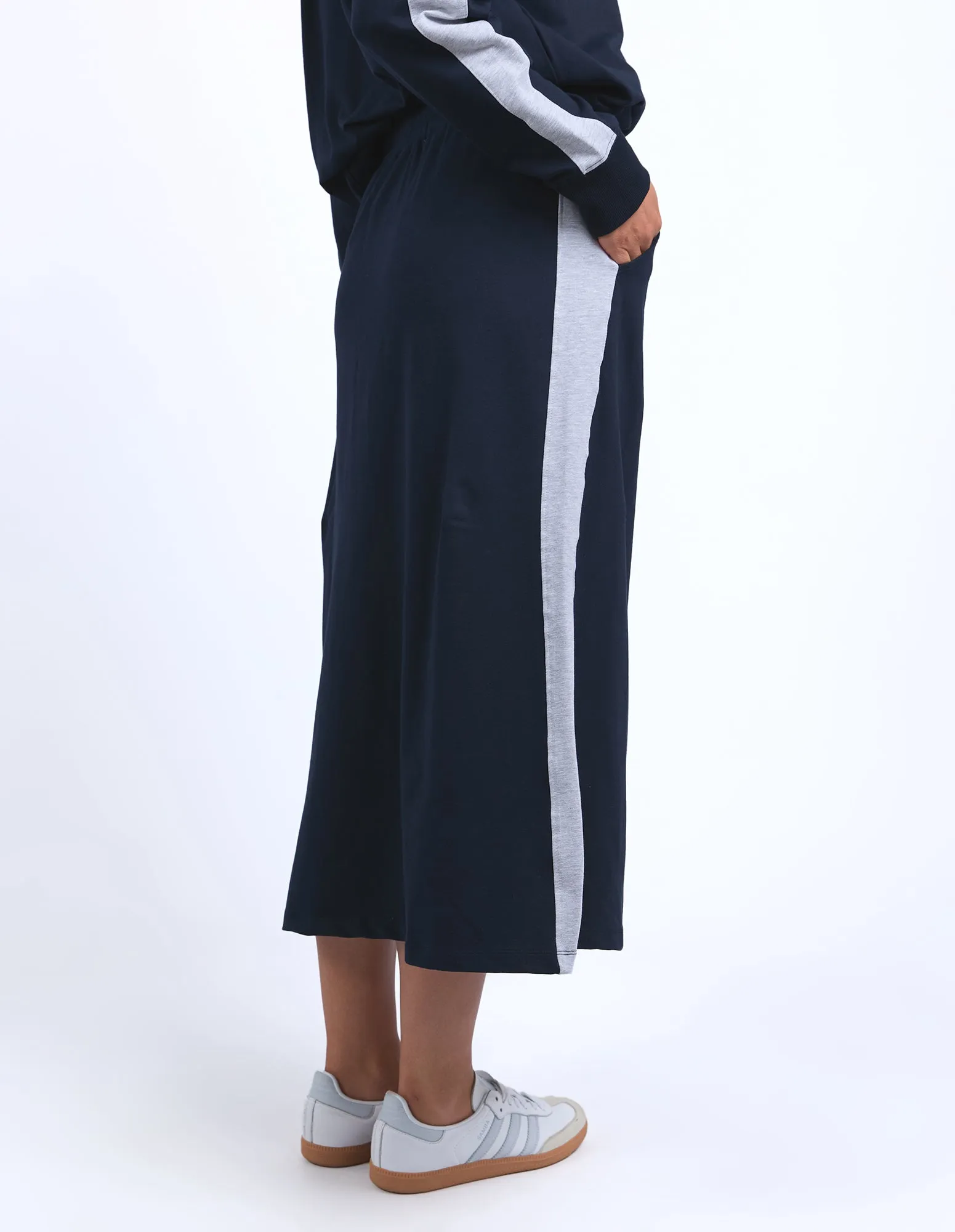 Elm Sloane Fleece Skirt Navy Grey Marle Trim