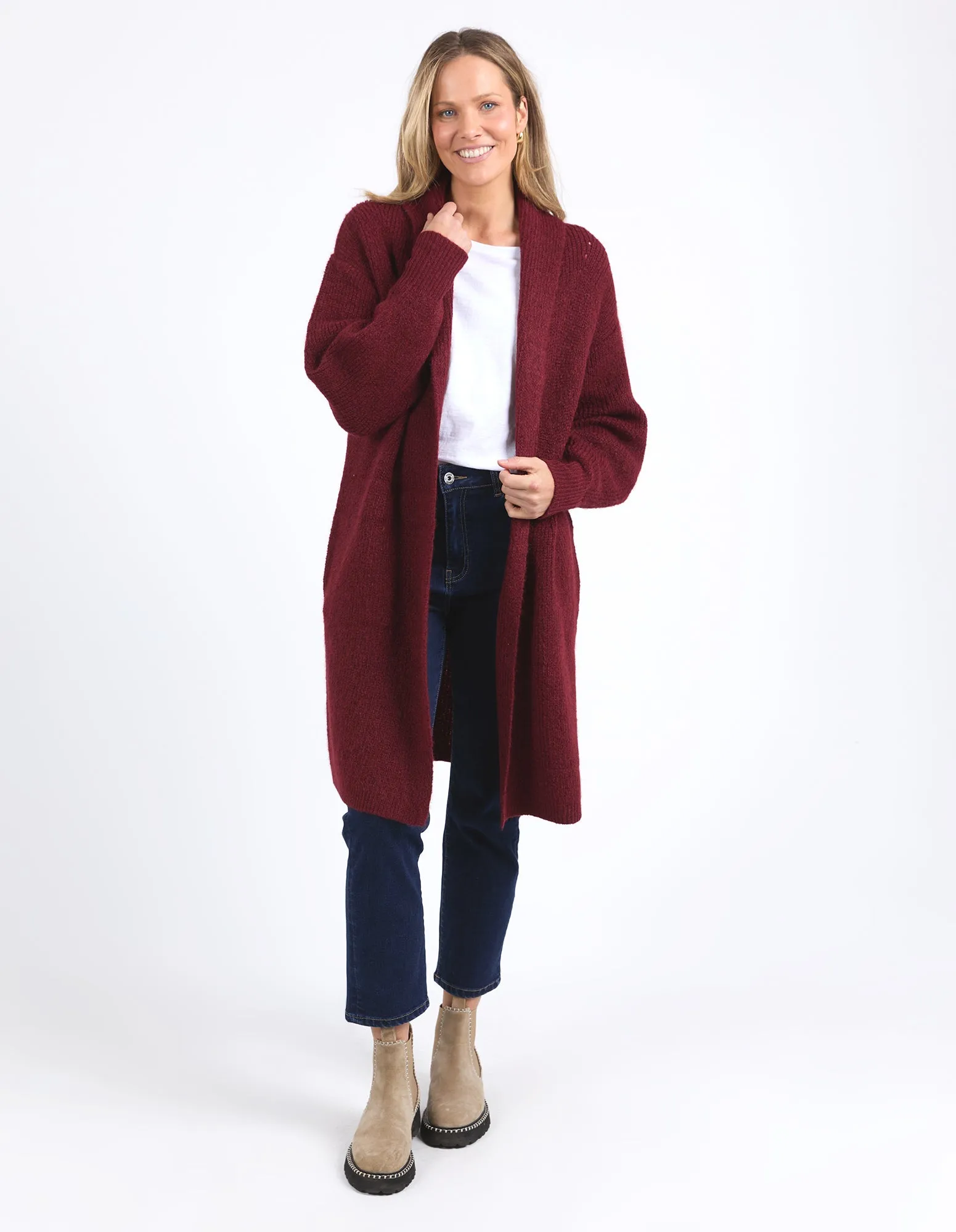 Elm Sylvie Longline Cardi Merlot
