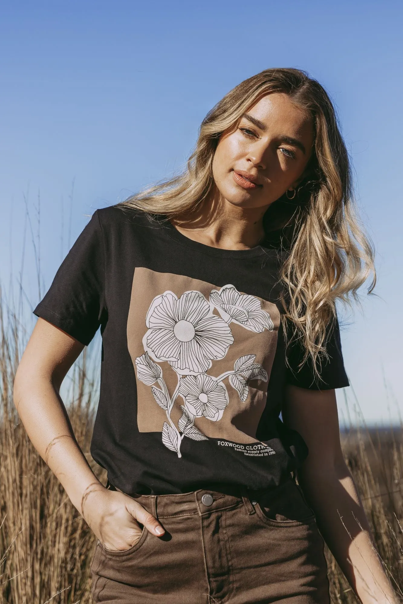 Foxwood Flower Block Tee Black