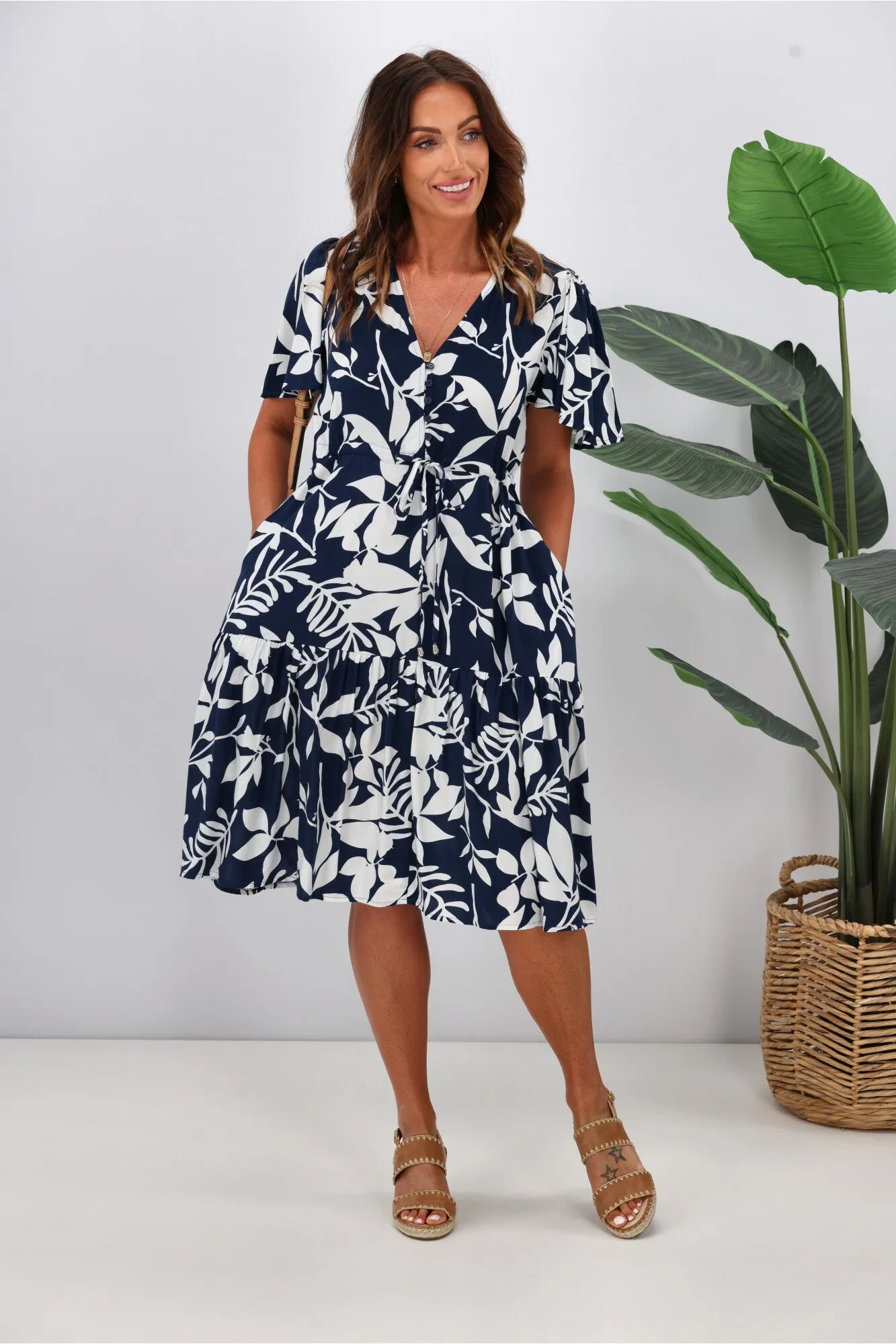Fria Issy Petal Print Mini Dress Navy