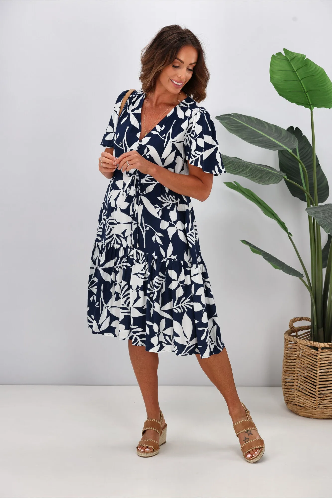 Fria Issy Petal Print Mini Dress Navy
