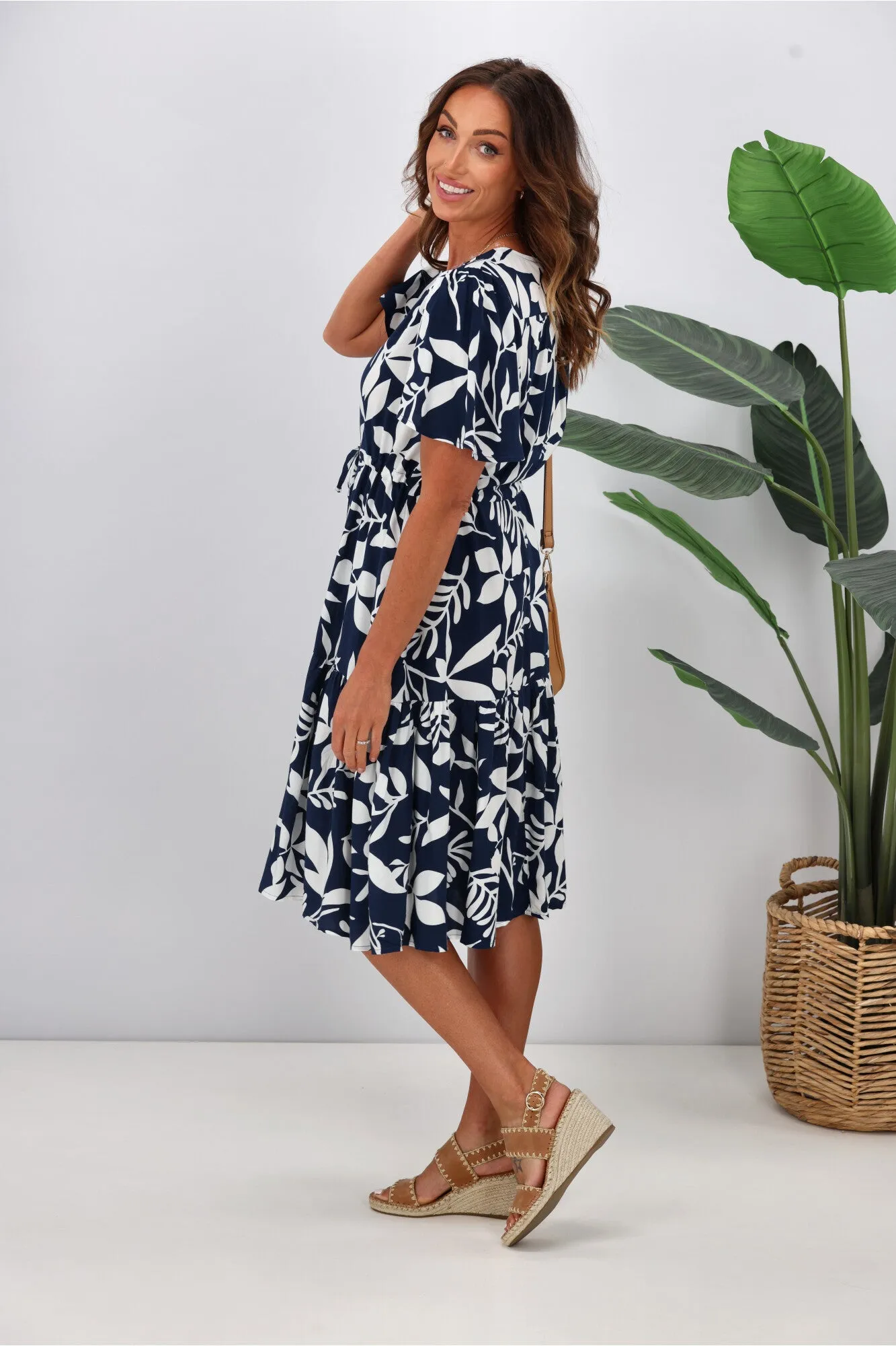 Fria Issy Petal Print Mini Dress Navy