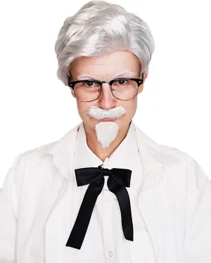 Fried Chicken Colonel Grey Wig Mo Goatee Glasses and Tie Set
