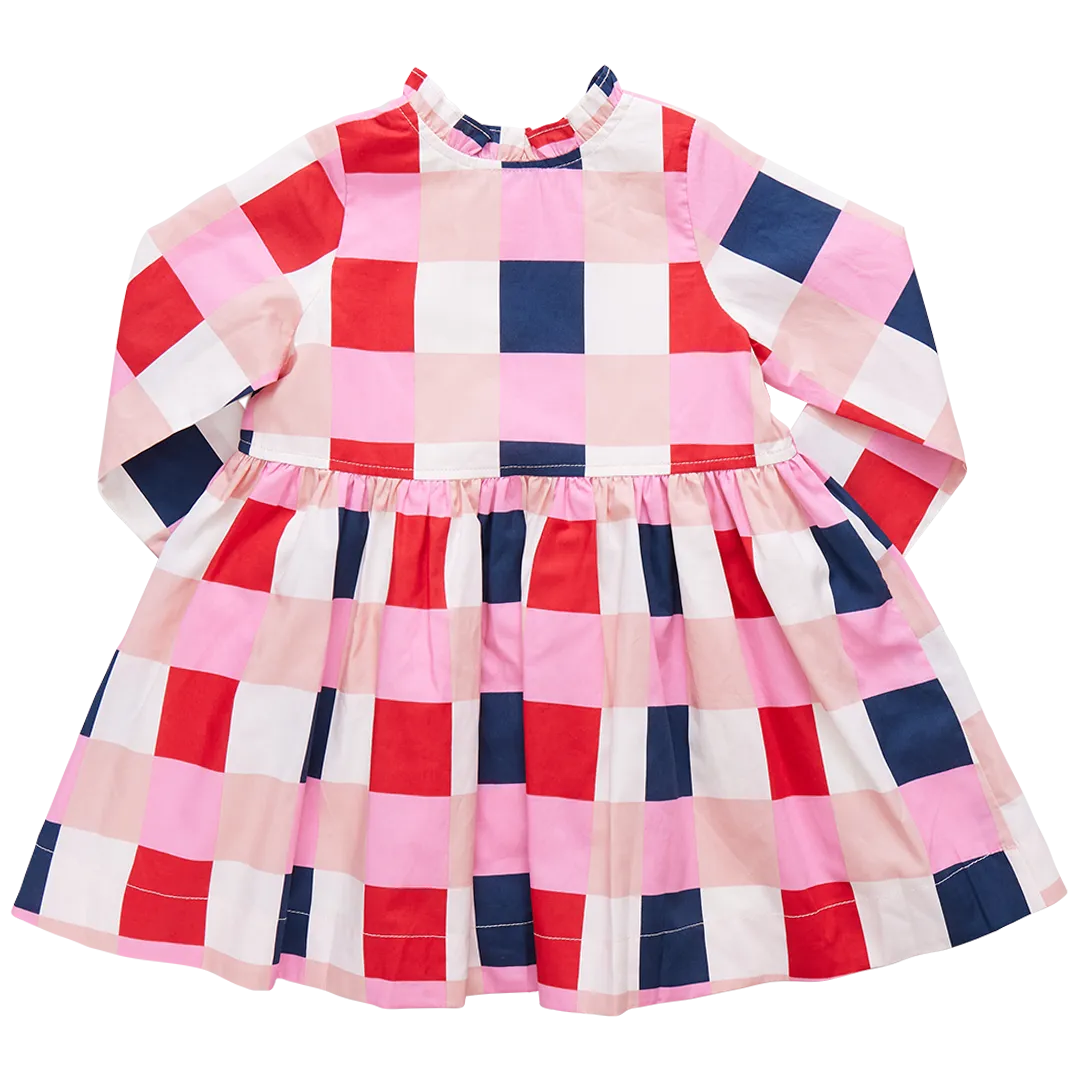 Girl's Autumn Dress Navy and Red Check