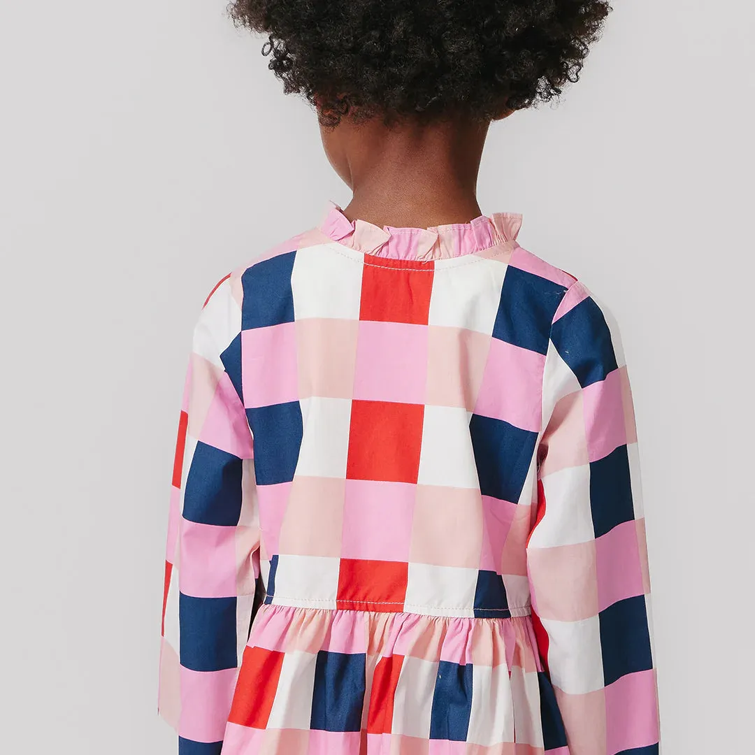 Girl's Autumn Dress Navy and Red Check