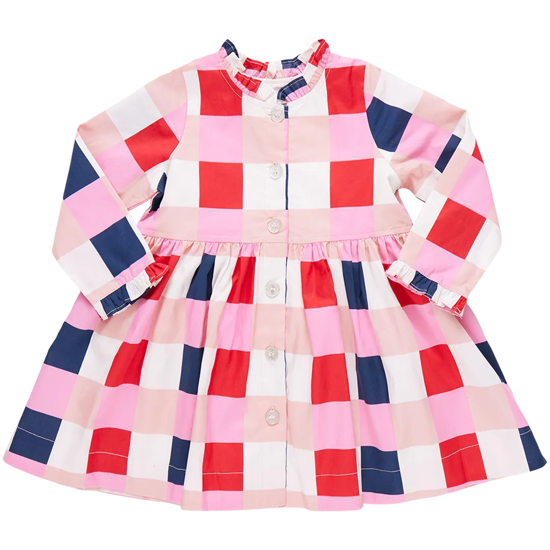 Girl's Autumn Dress Navy and Red Check