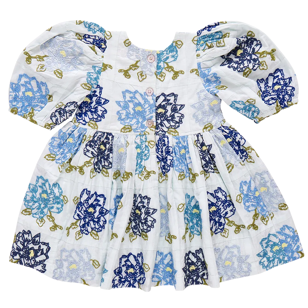 Girls Brooke Dress - Blue Quilt Flower Embroidery