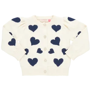 Girl's Constance Sweater Navy Tossed Hearts