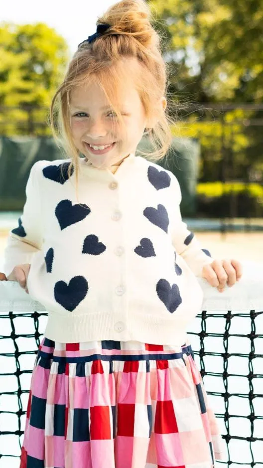 Girl's Constance Sweater Navy Tossed Hearts