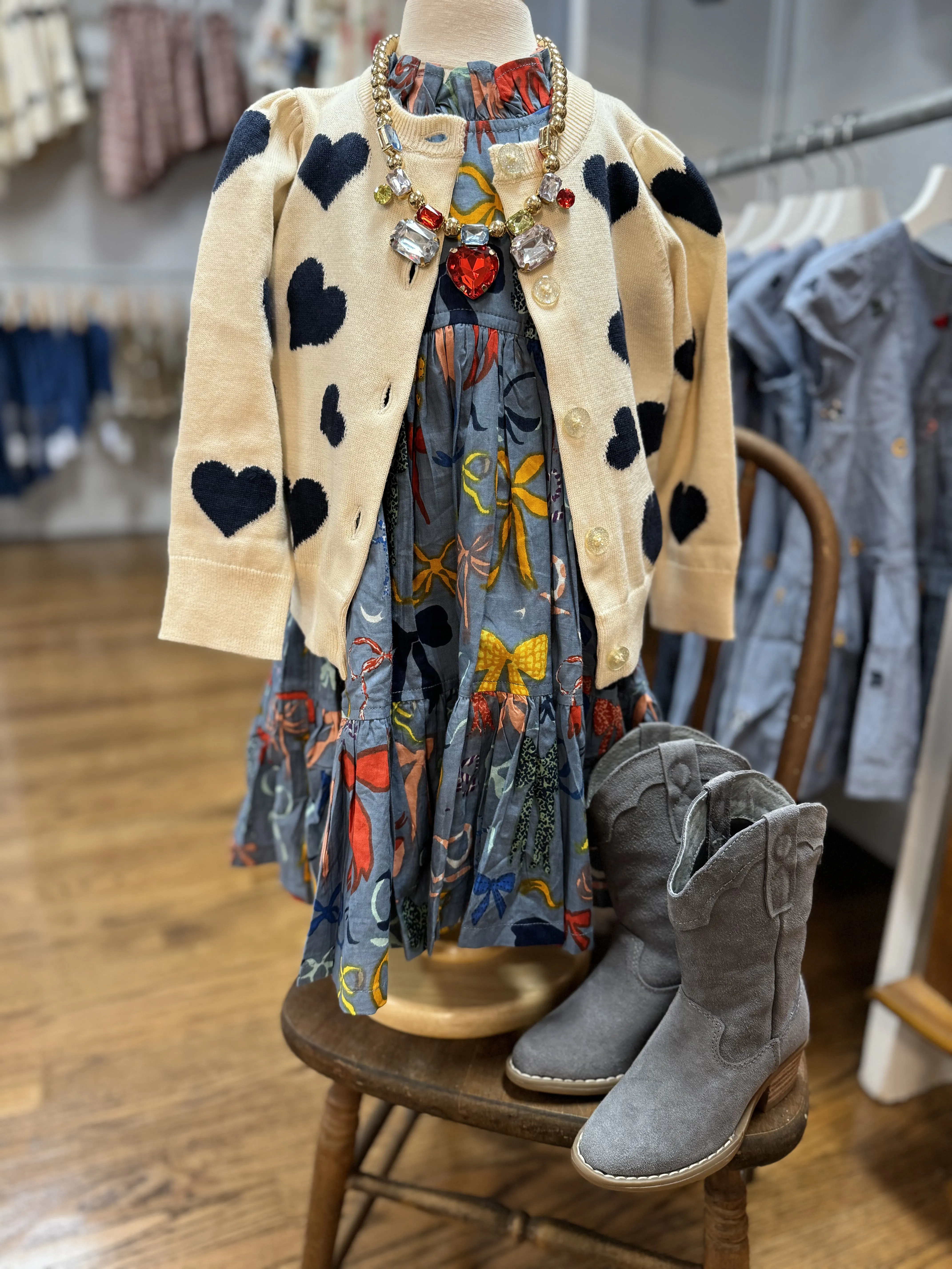 Girl's Constance Sweater Navy Tossed Hearts