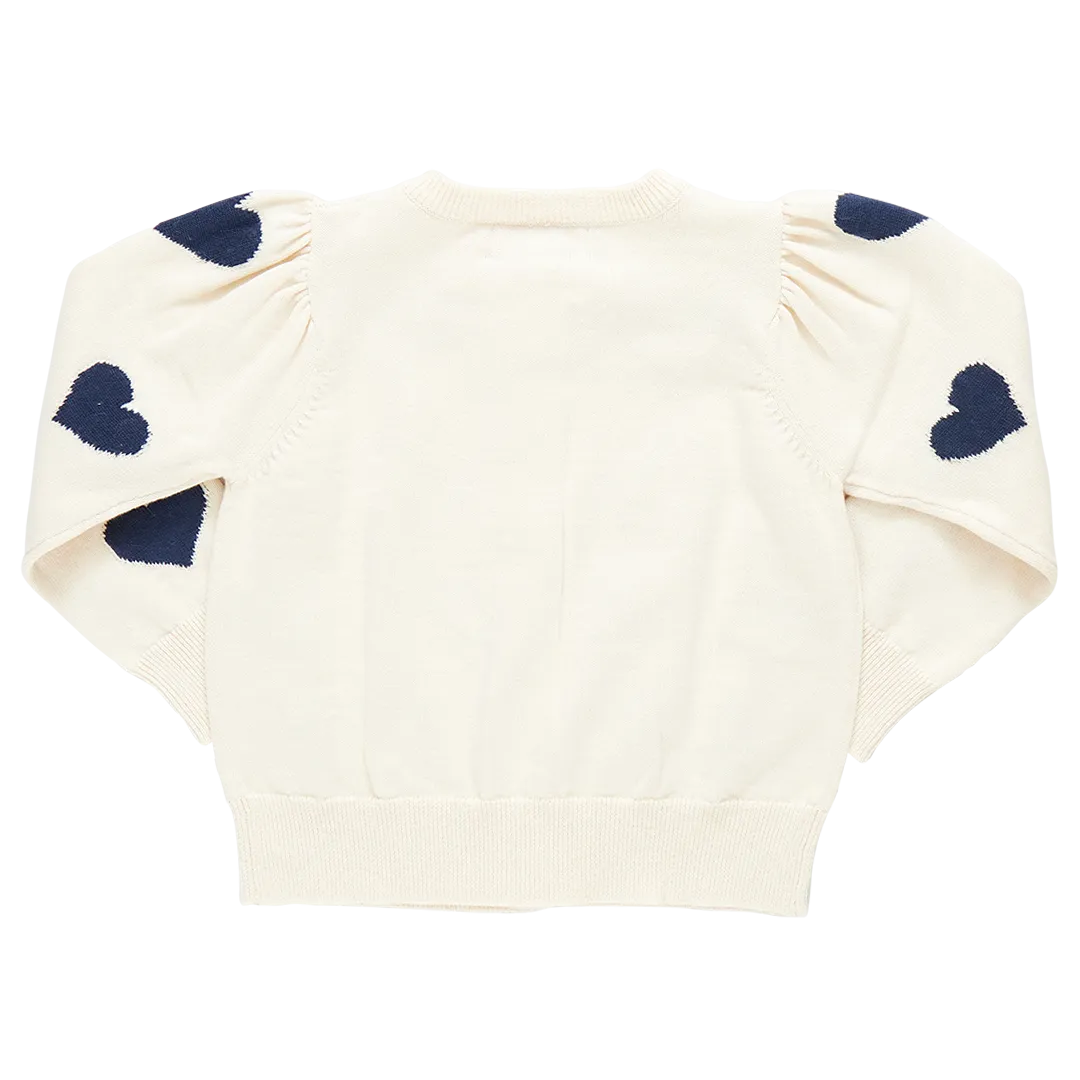 Girl's Constance Sweater Navy Tossed Hearts