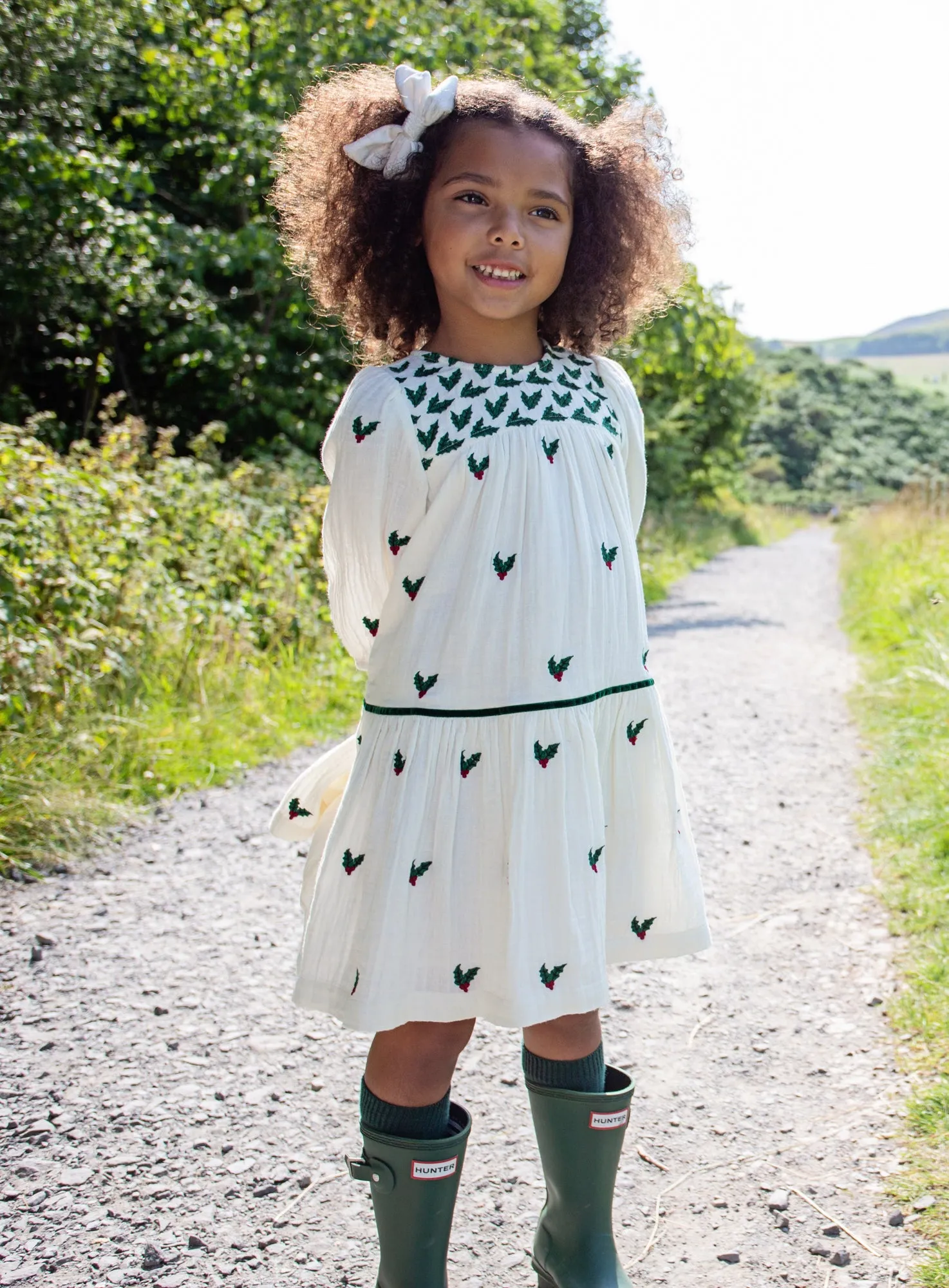 Girl's Fiona Dress Holly Embroidery
