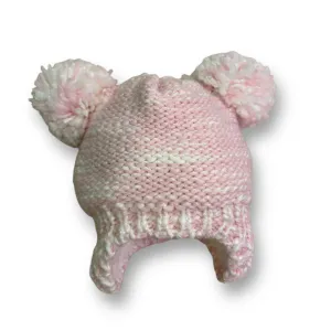 Girls NYGB Size 6-12 Months Pink & White Knit Fur Lined Pom Pom Hat