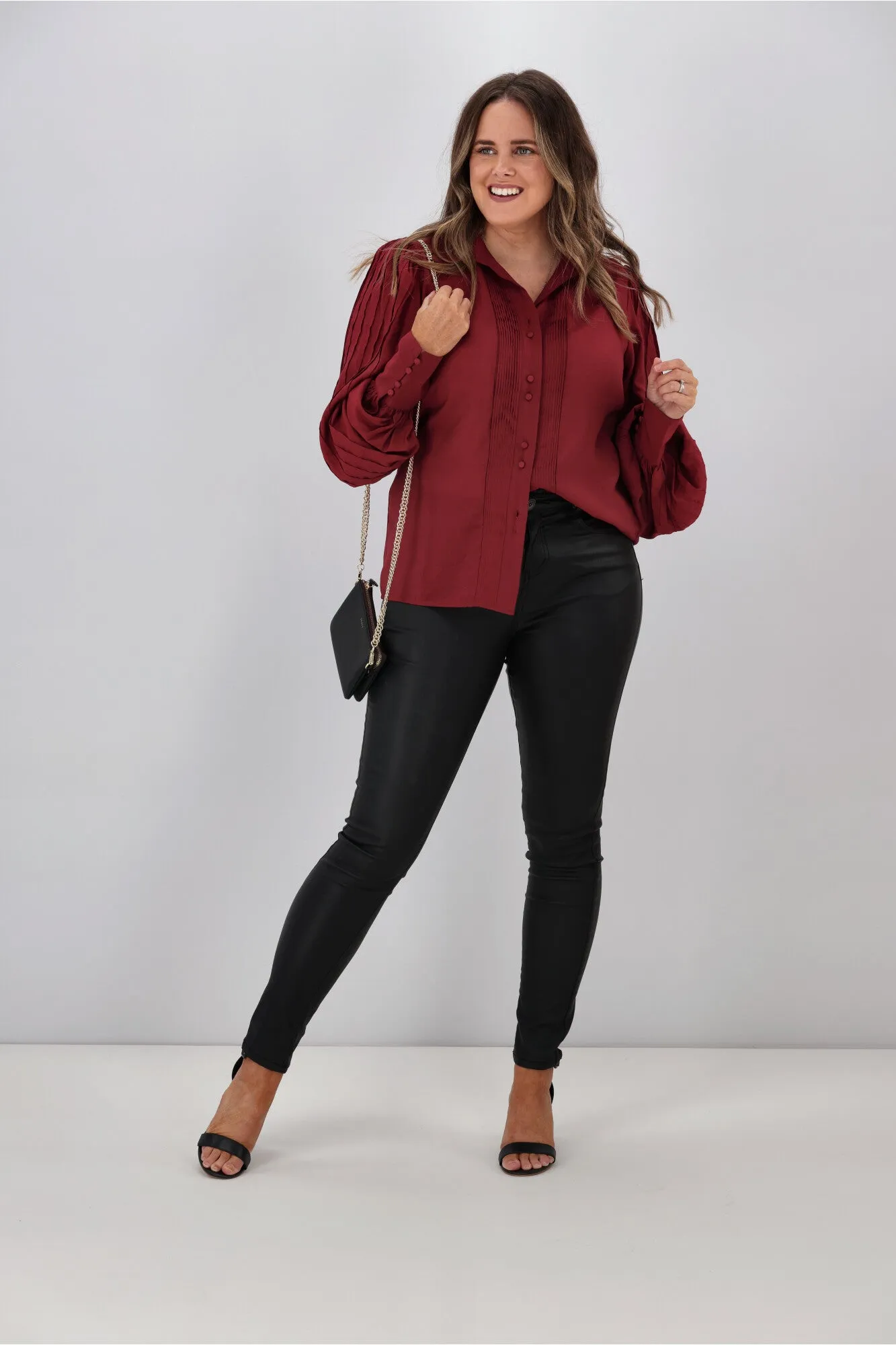 Gloss by Shine Kasey Pintuck Shirt Claret