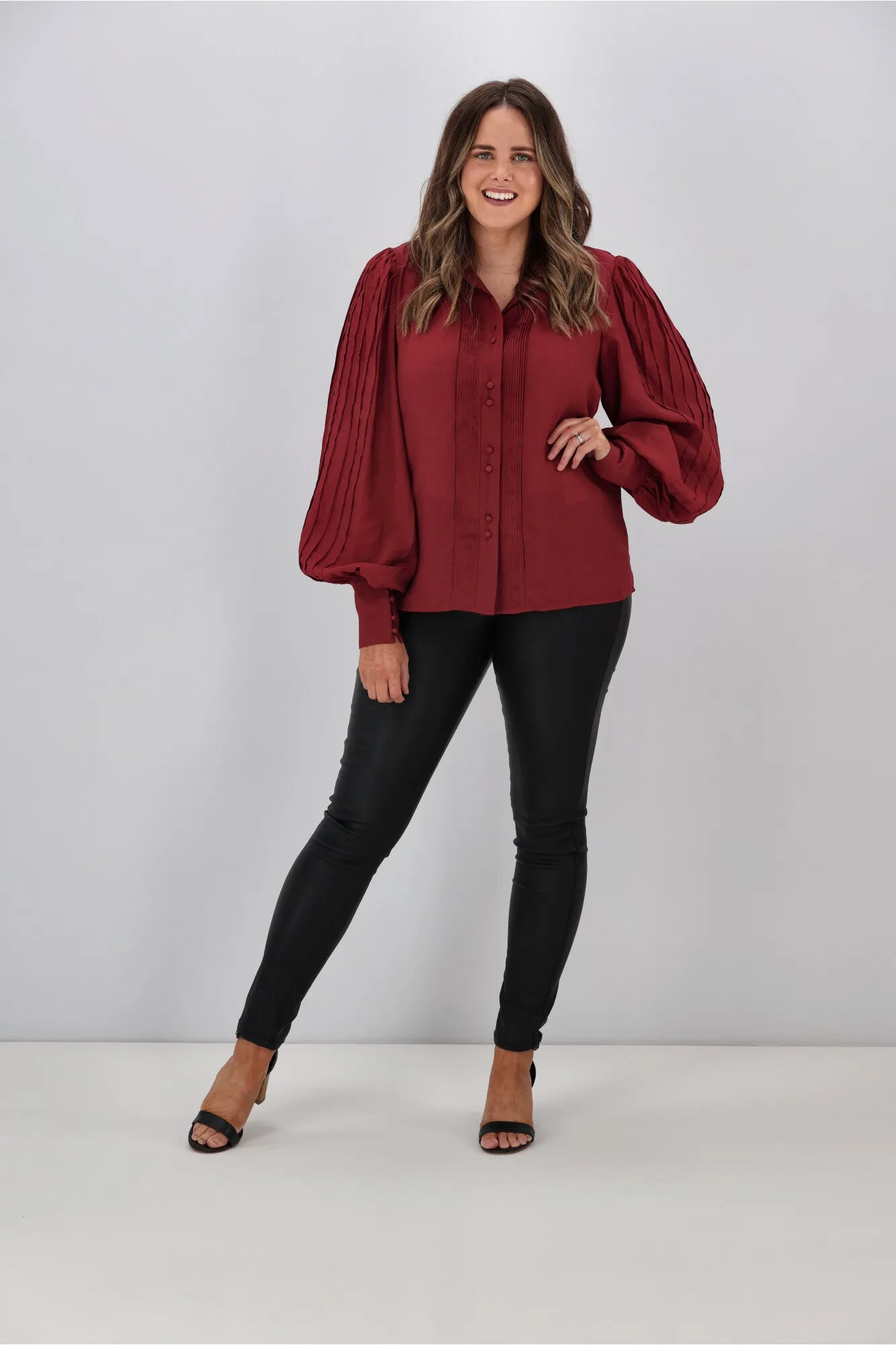 Gloss by Shine Kasey Pintuck Shirt Claret