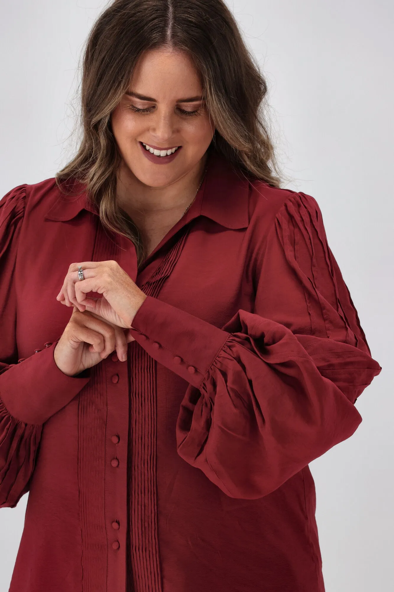 Gloss by Shine Kasey Pintuck Shirt Claret