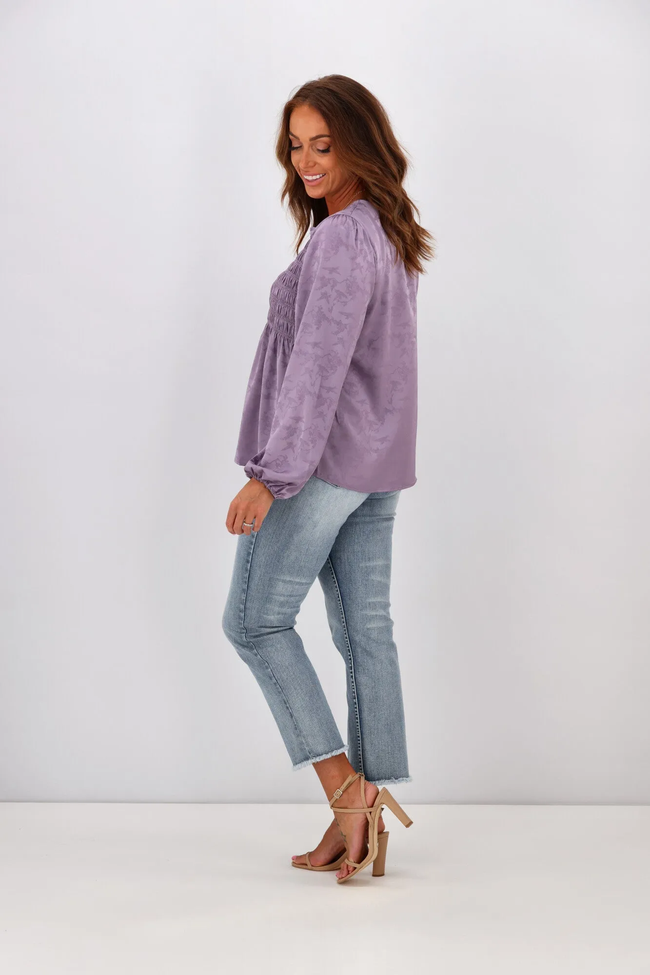 Gloss By Shine On Arabella Shirred Ruffle Blouse Mauve