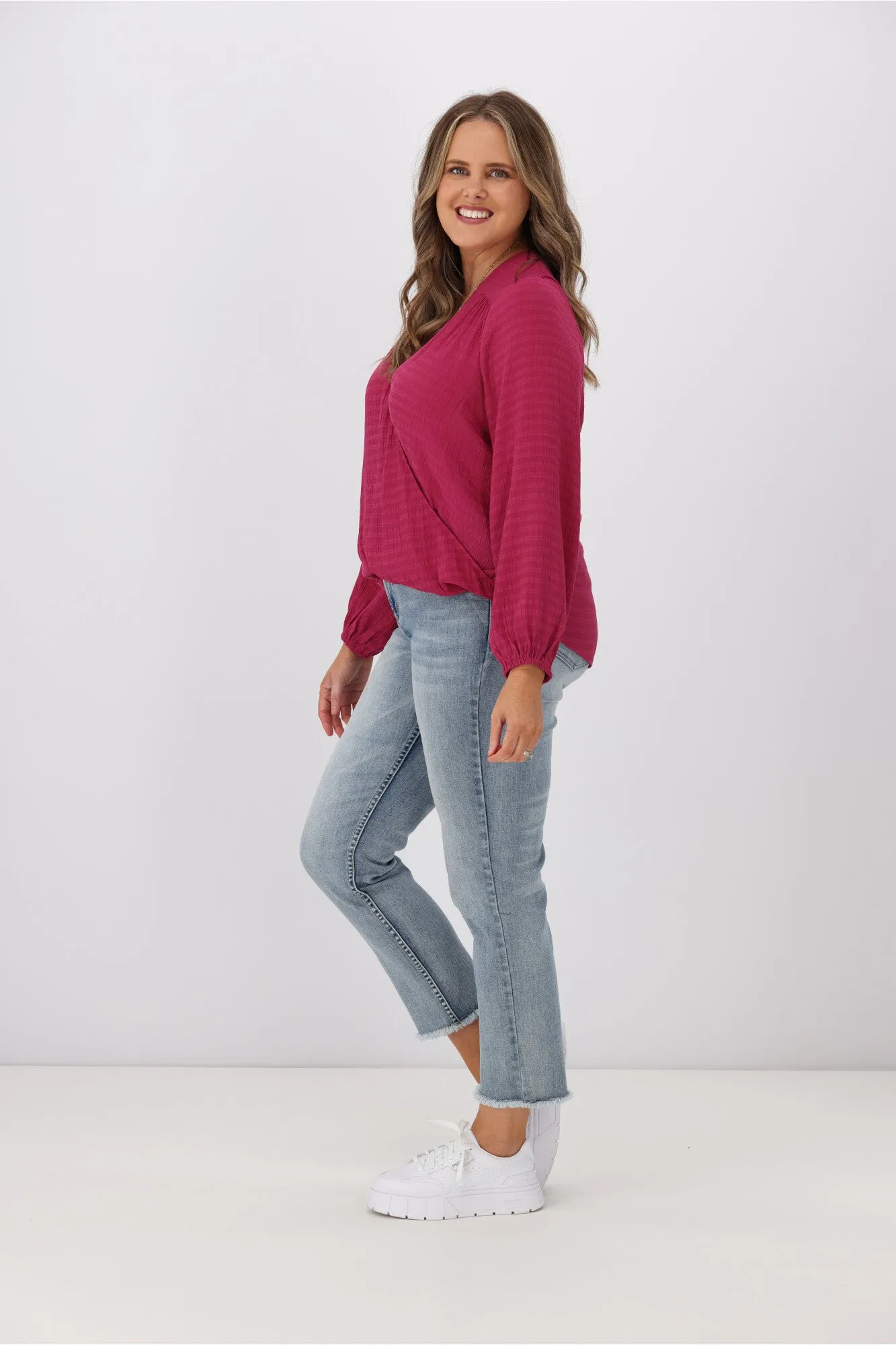Gloss by Shine On Audrey Cross Front Blouse Cerise