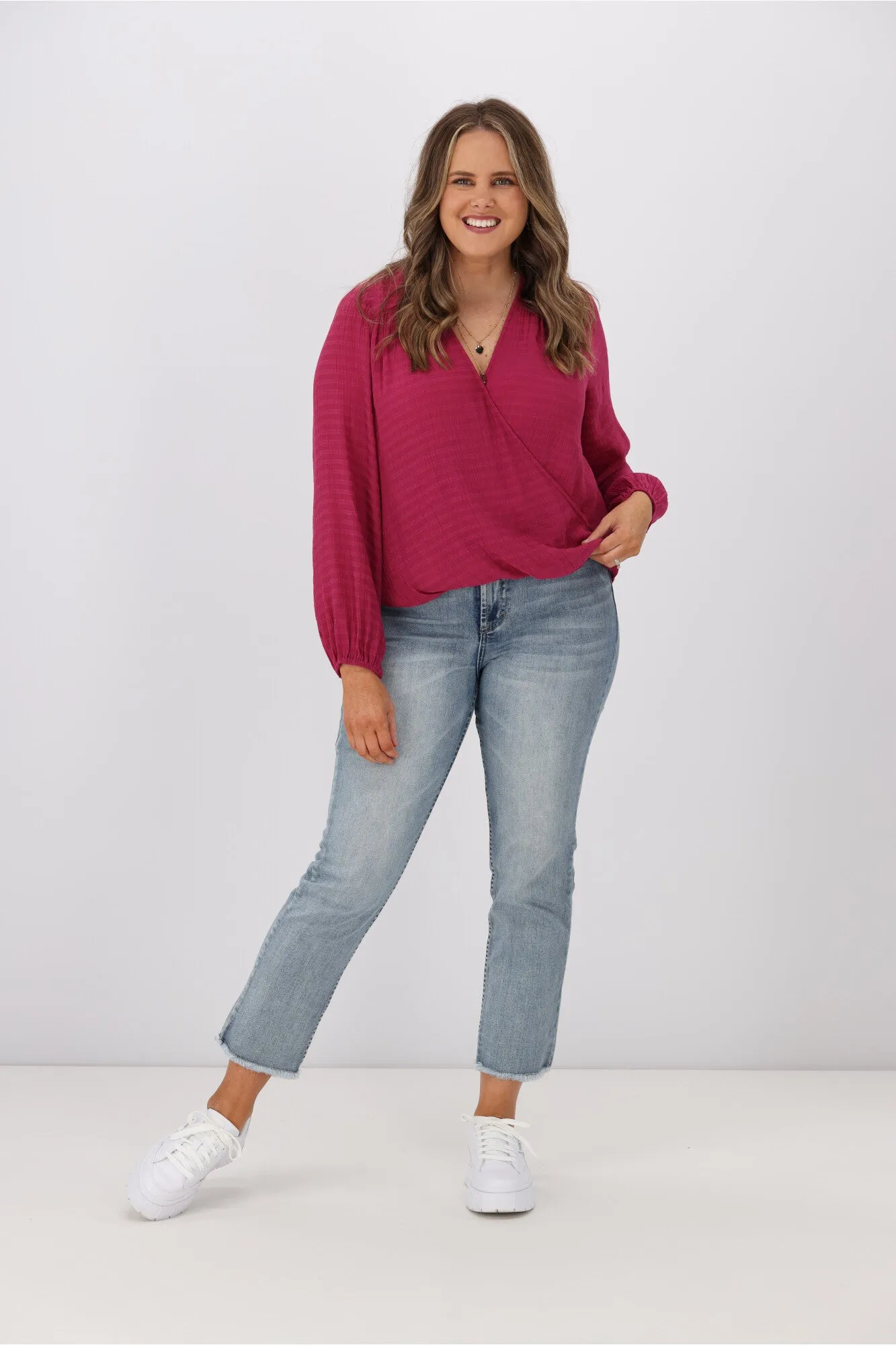 Gloss by Shine On Audrey Cross Front Blouse Cerise