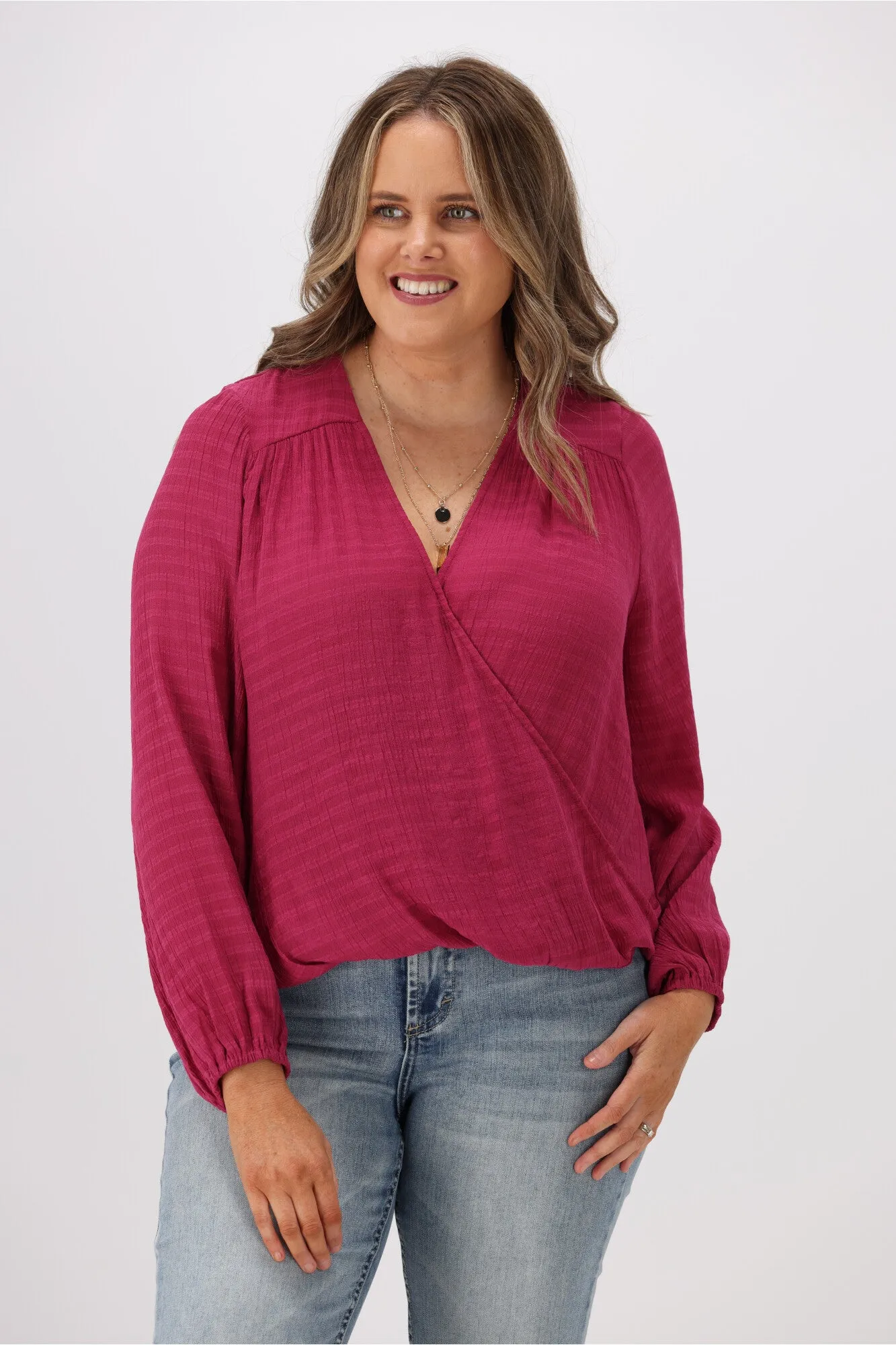 Gloss by Shine On Audrey Cross Front Blouse Cerise