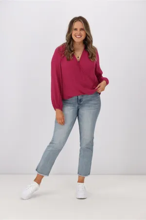 Gloss by Shine On Audrey Cross Front Blouse Cerise