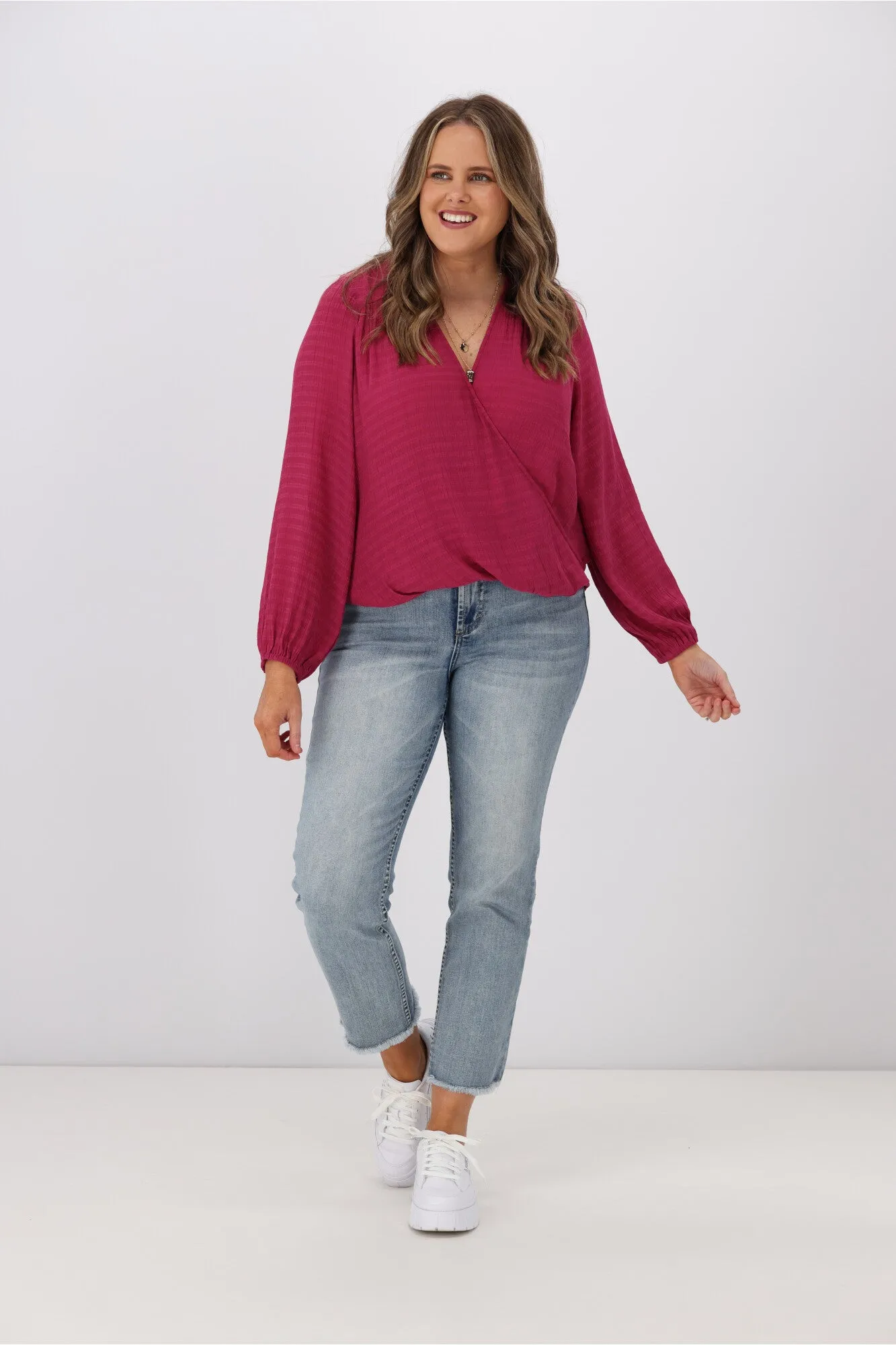 Gloss by Shine On Audrey Cross Front Blouse Cerise