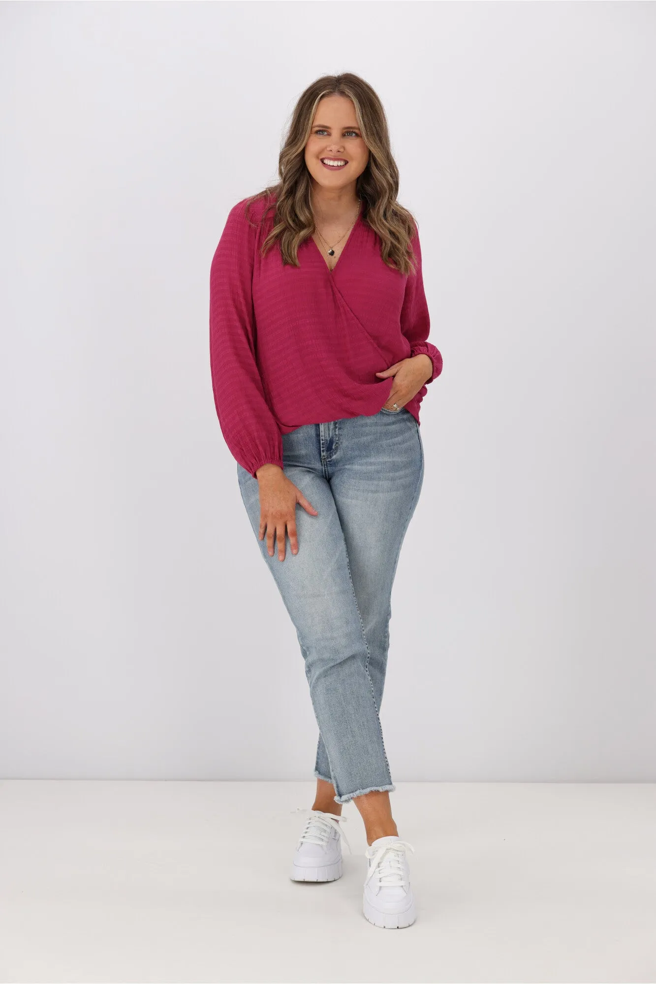 Gloss by Shine On Audrey Cross Front Blouse Cerise