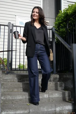 Gloss by Shine On Christina V Neck Satin Top Black