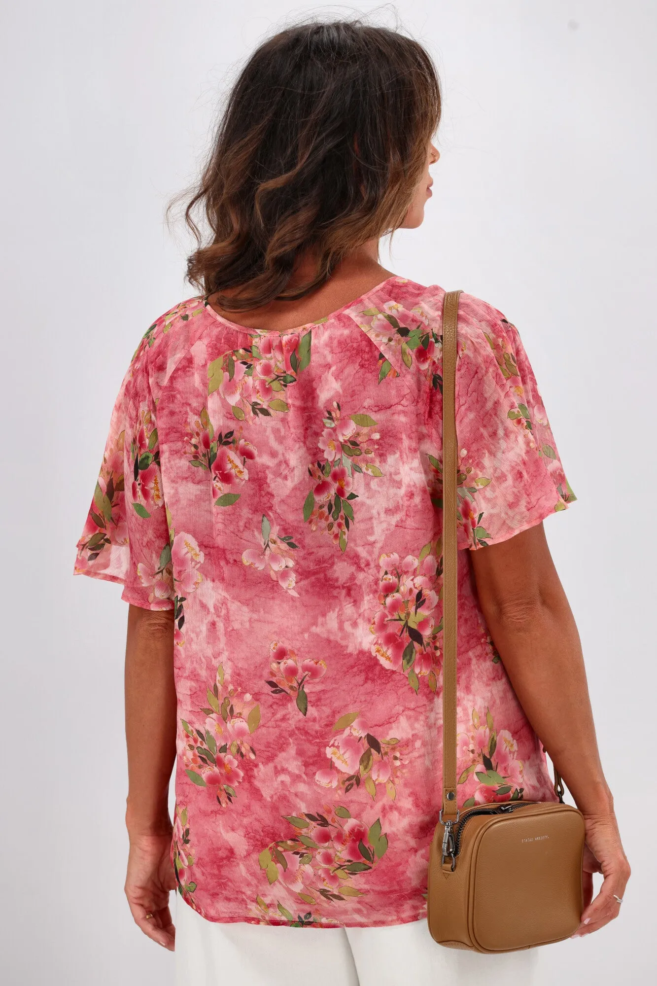Gloss by Shine On Hilda Yoke Tie Top Pink Watercolour Floral