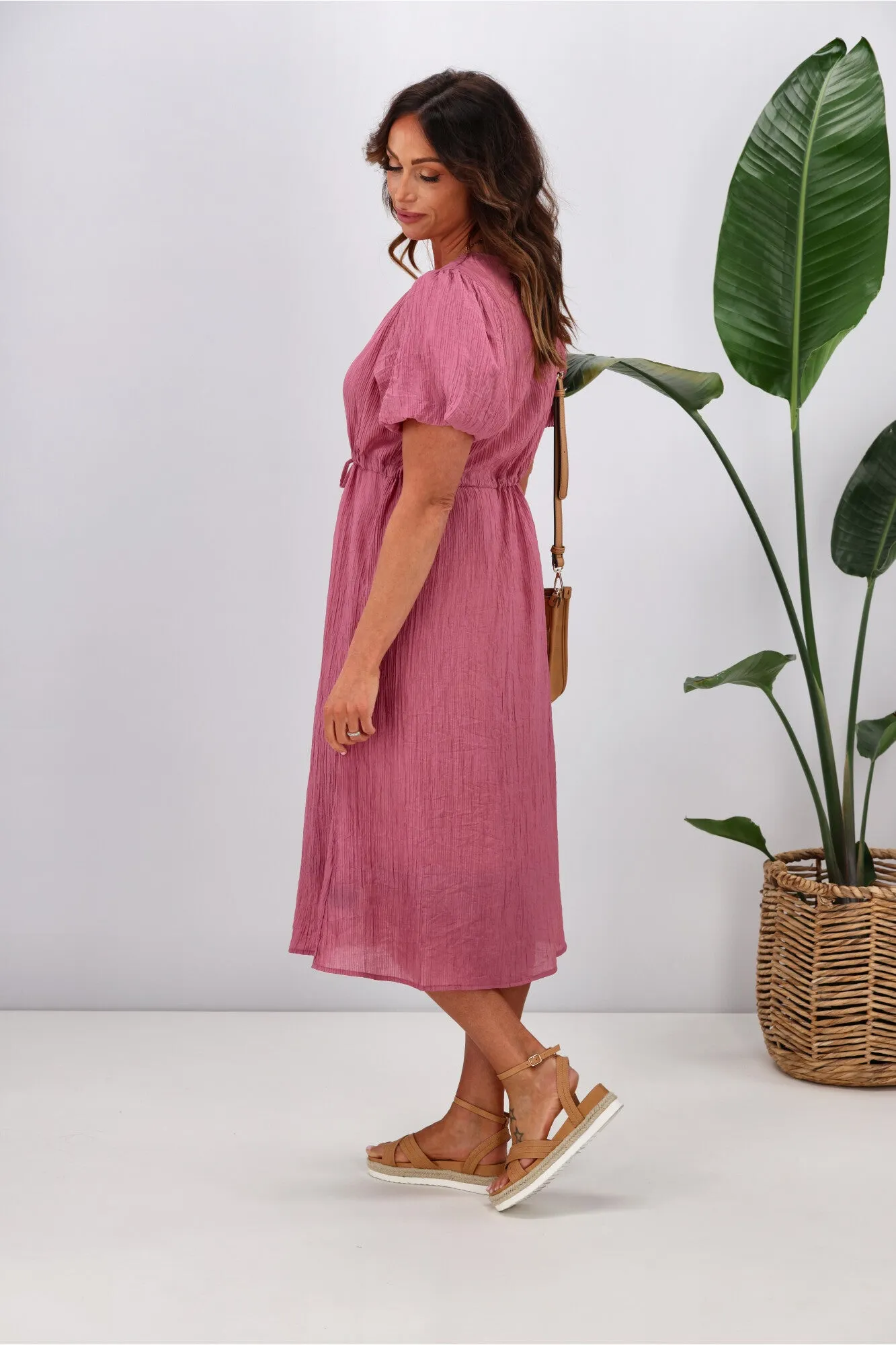 Gloss by Shine On Magnolia V Neck Dress Rose