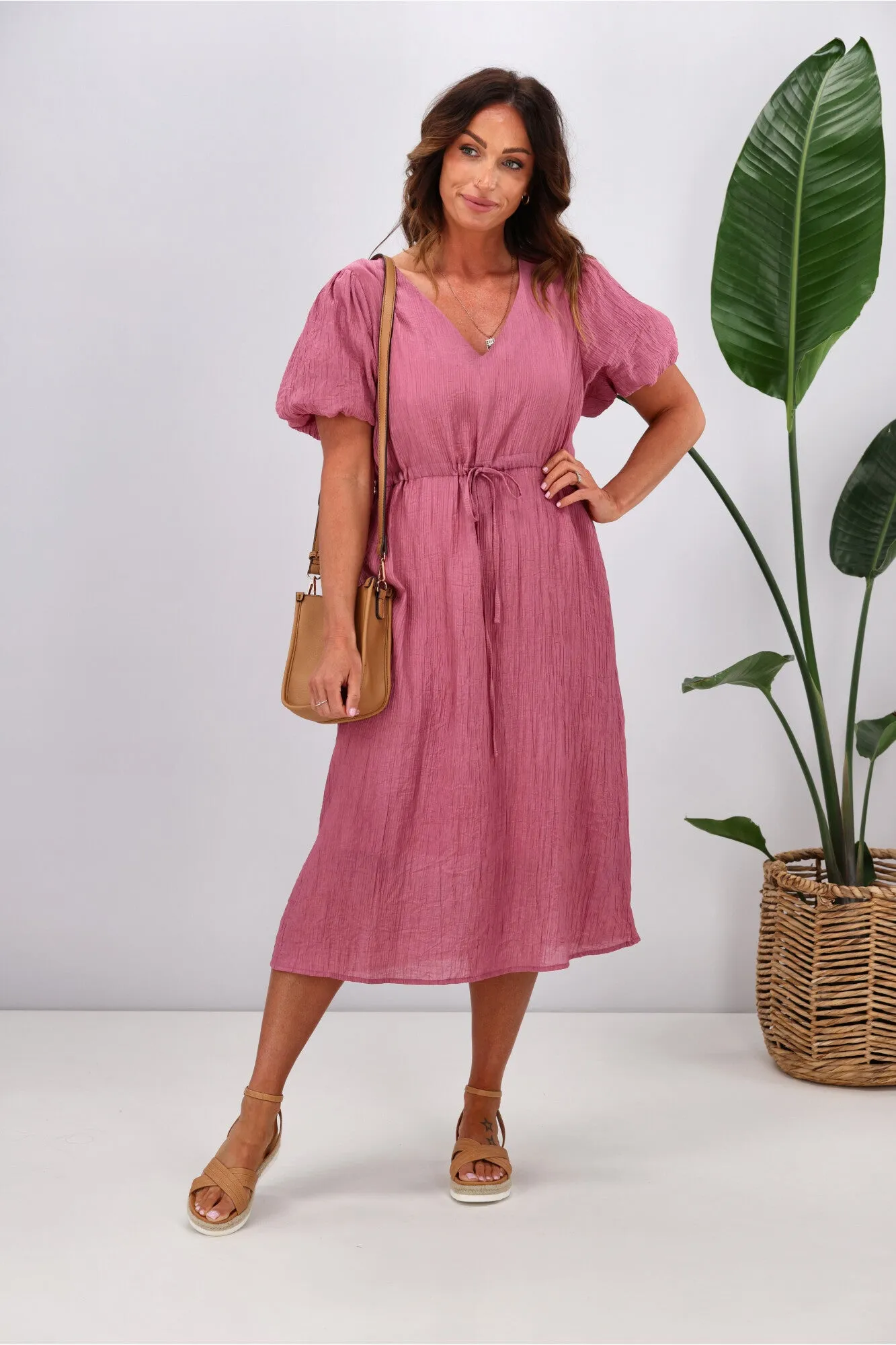 Gloss by Shine On Magnolia V Neck Dress Rose