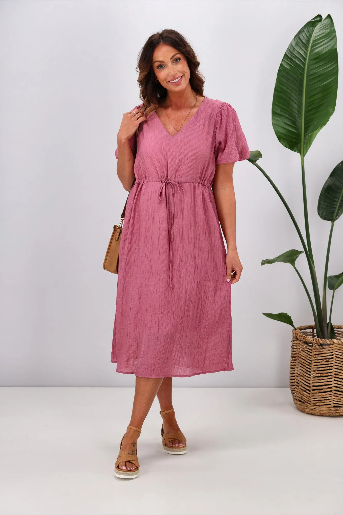 Gloss by Shine On Magnolia V Neck Dress Rose