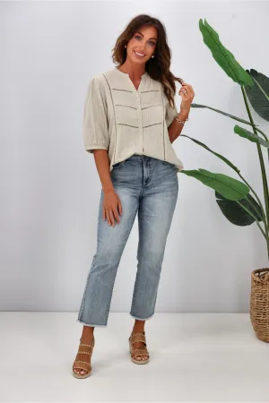 Gloss by Shine On Odette Linen Look Shirt Stone