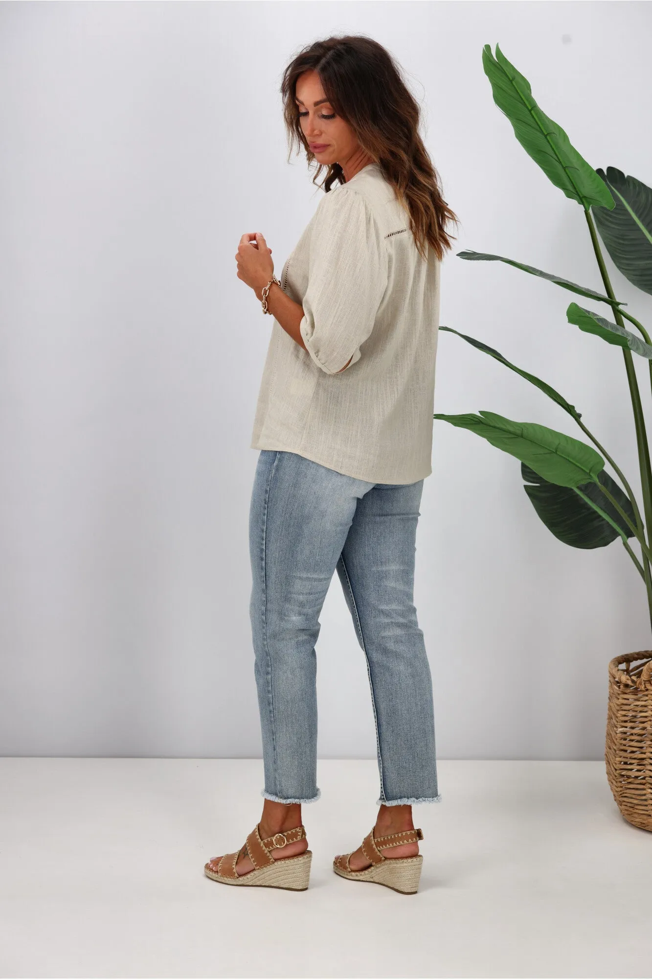 Gloss by Shine On Odette Linen Look Shirt Stone