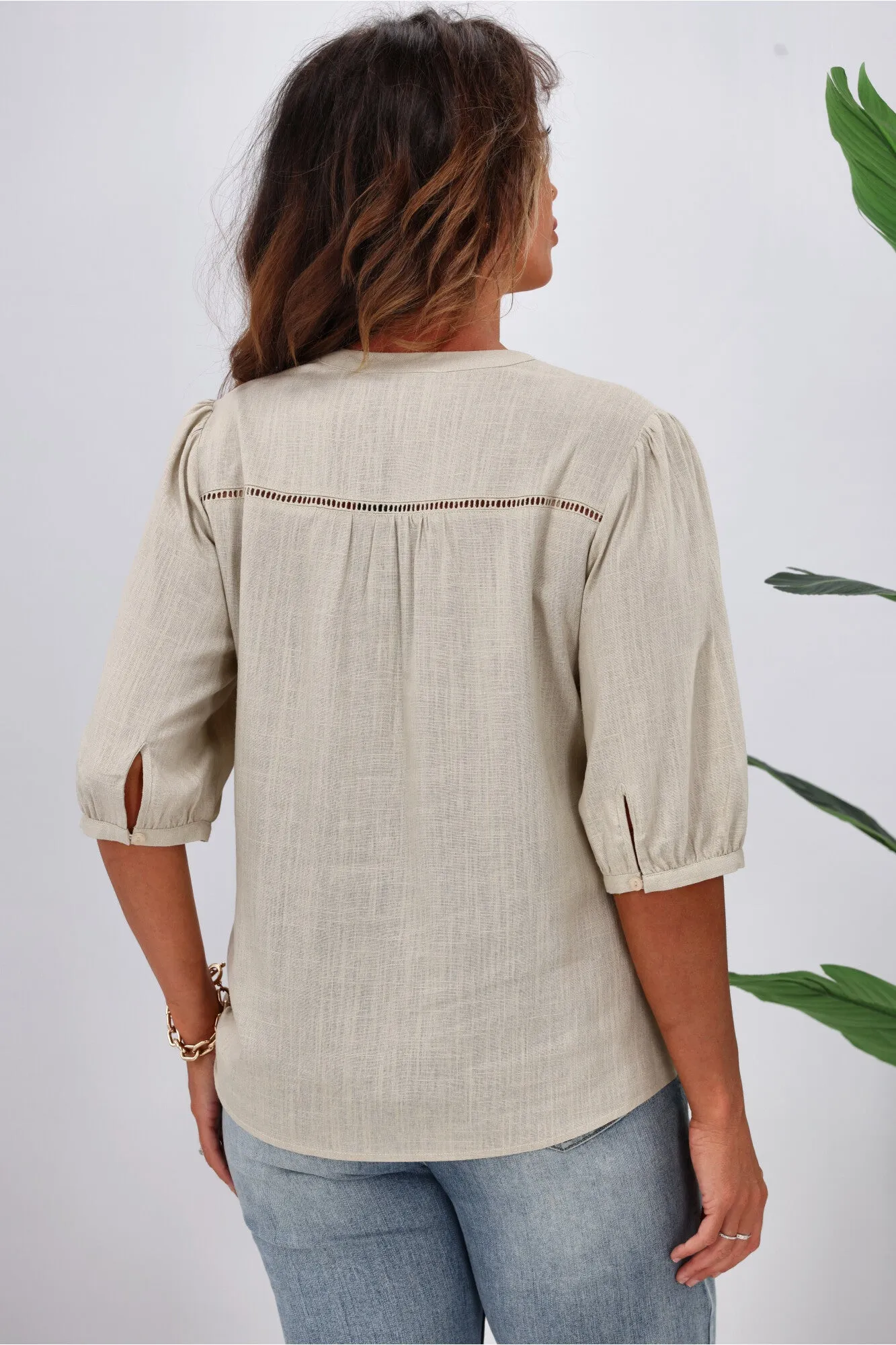 Gloss by Shine On Odette Linen Look Shirt Stone